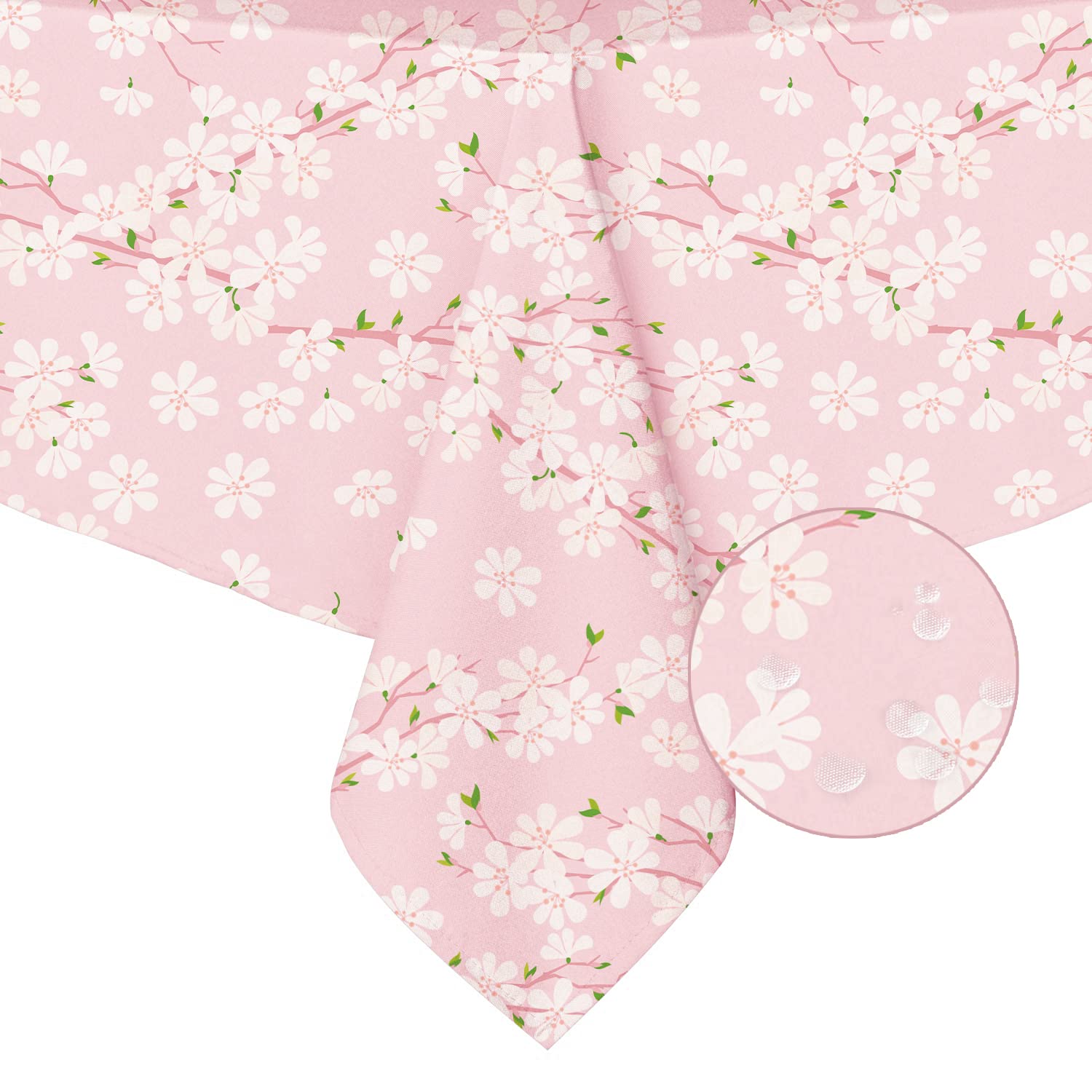Bnejvif Pink Sakura Tablecloth, Floral Rectangle Tablecloth, Pink Flowers Print Rectangle Table Cloth, Spring Summer Waterproof