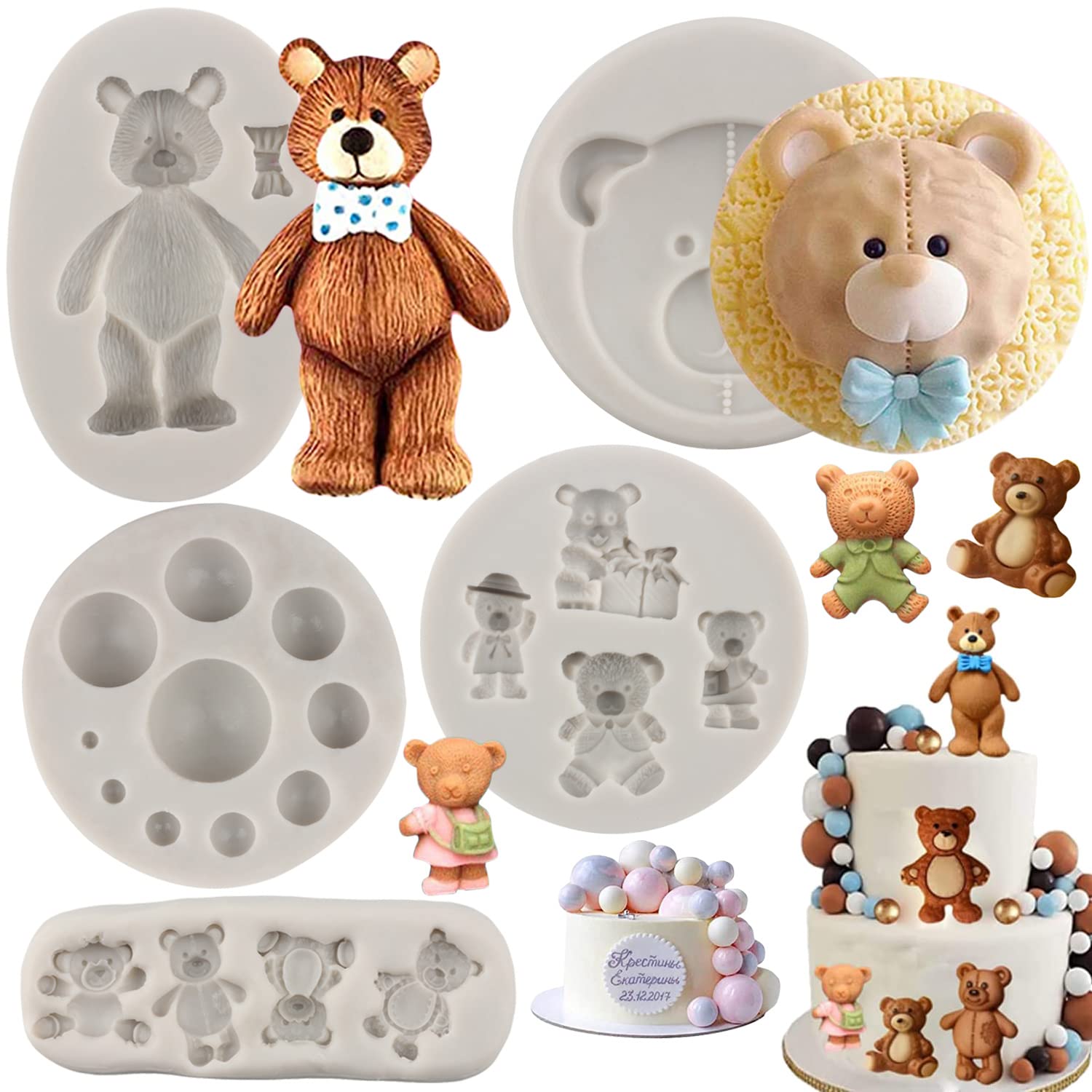 Sijiangmold 3D Pearl Fondant Mold Bear Silicone Fondant Mold Ball Pearl Semi Sphere Chocolate Molds For Cake Decorating Cupcake