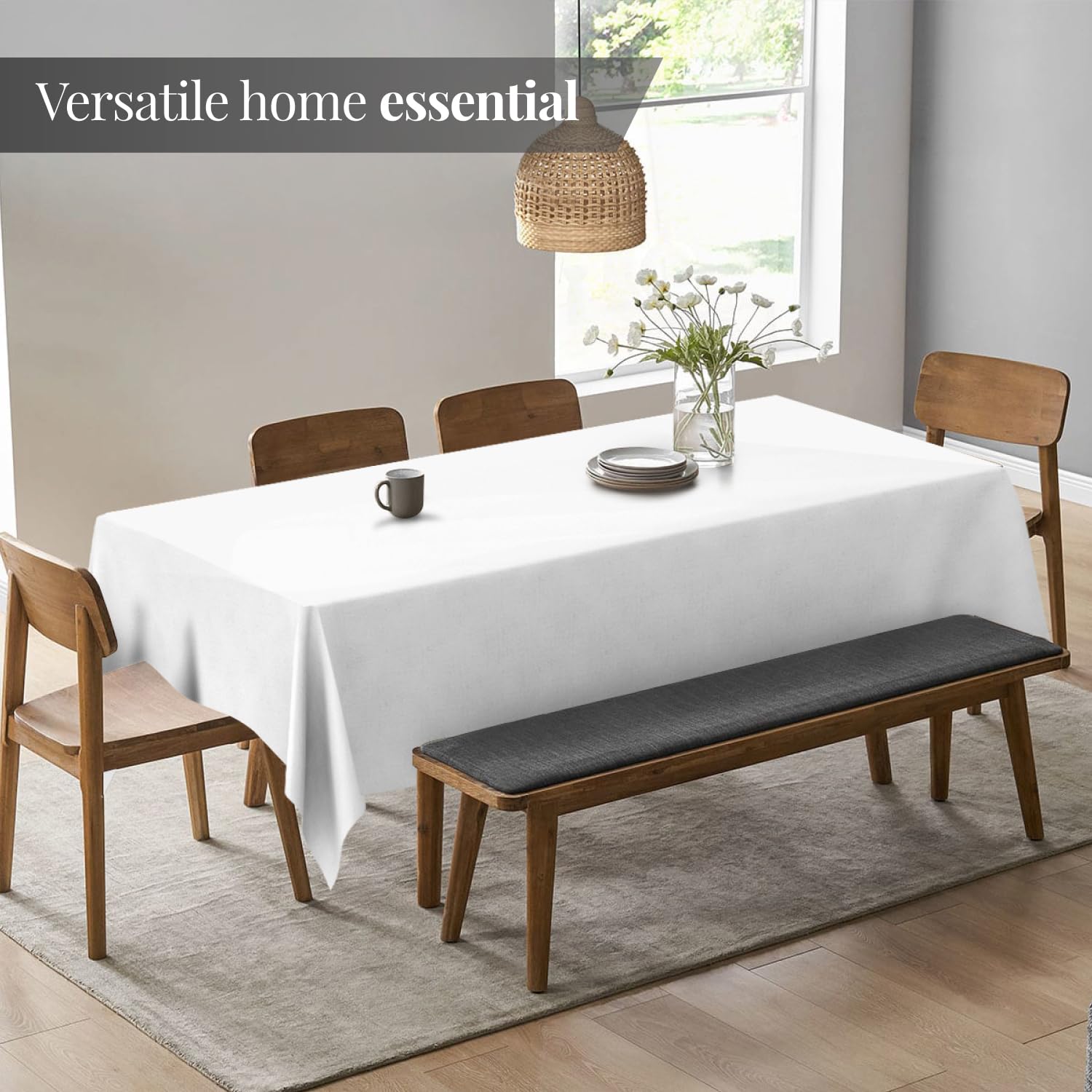 Wealuxe White Table Cloths For 6 Foot Rectangle Tables, 2-Pack, 60X102 Inches, Water, Stain And Wrinkle Resistant, 200 Gsm Washa