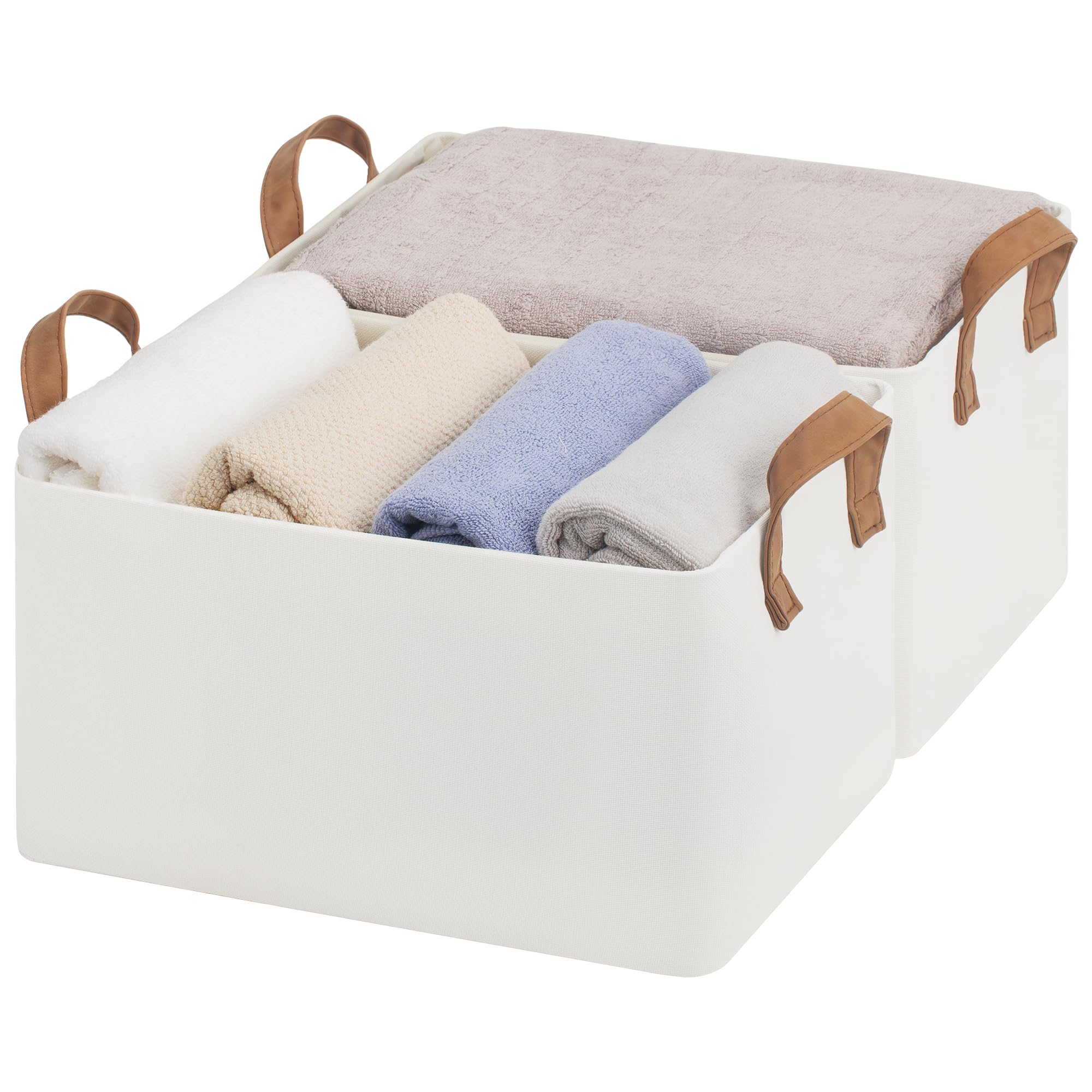 StorageWorks Large Storage Bins  Fabric Storage Bins for Shelves  Storage Baskets with Metal Frame  Closet Baskets and Bins with Handles  Beige  2-Pack