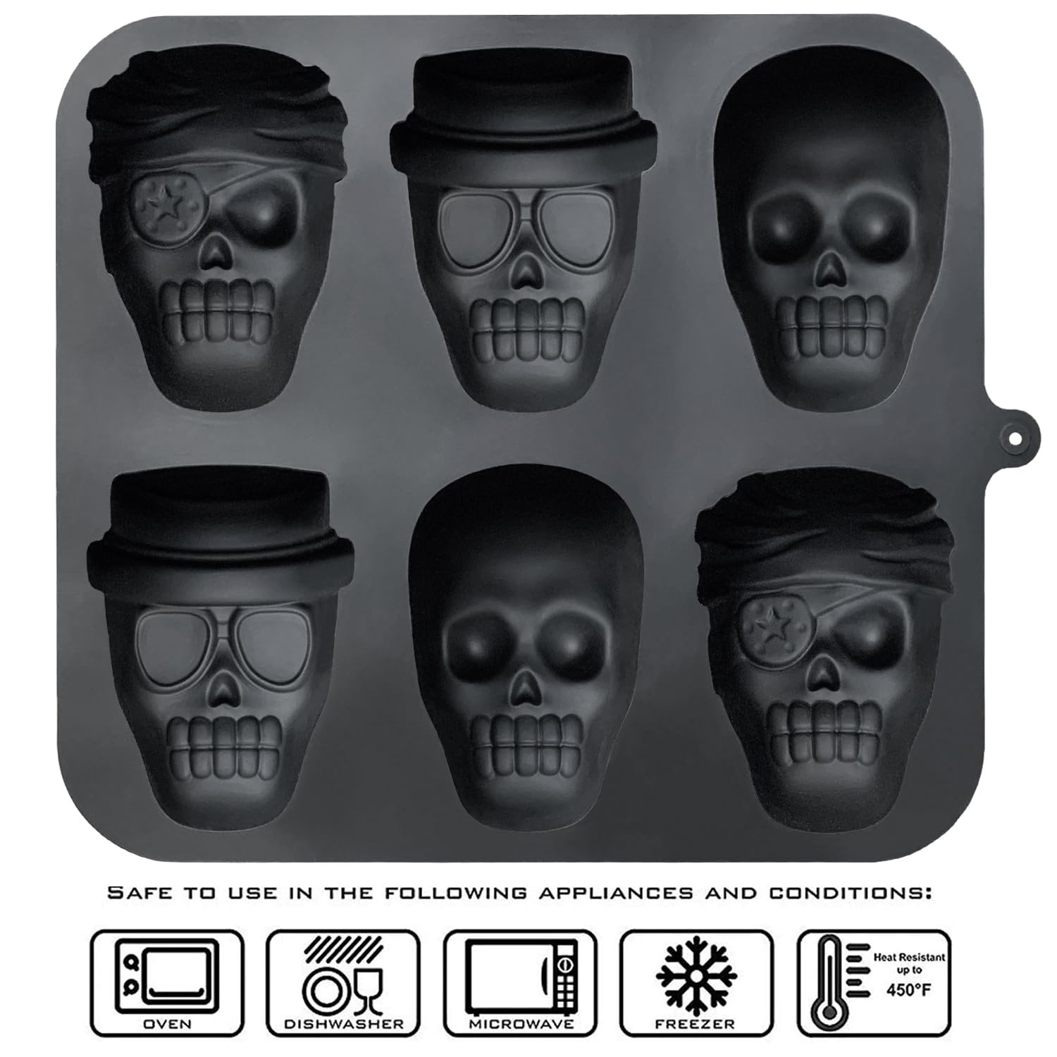Jetkong Skull Cake Pan Silicone Skull Cakelet Mold Skull Pirate Cake Tin Baking Pan (Black)