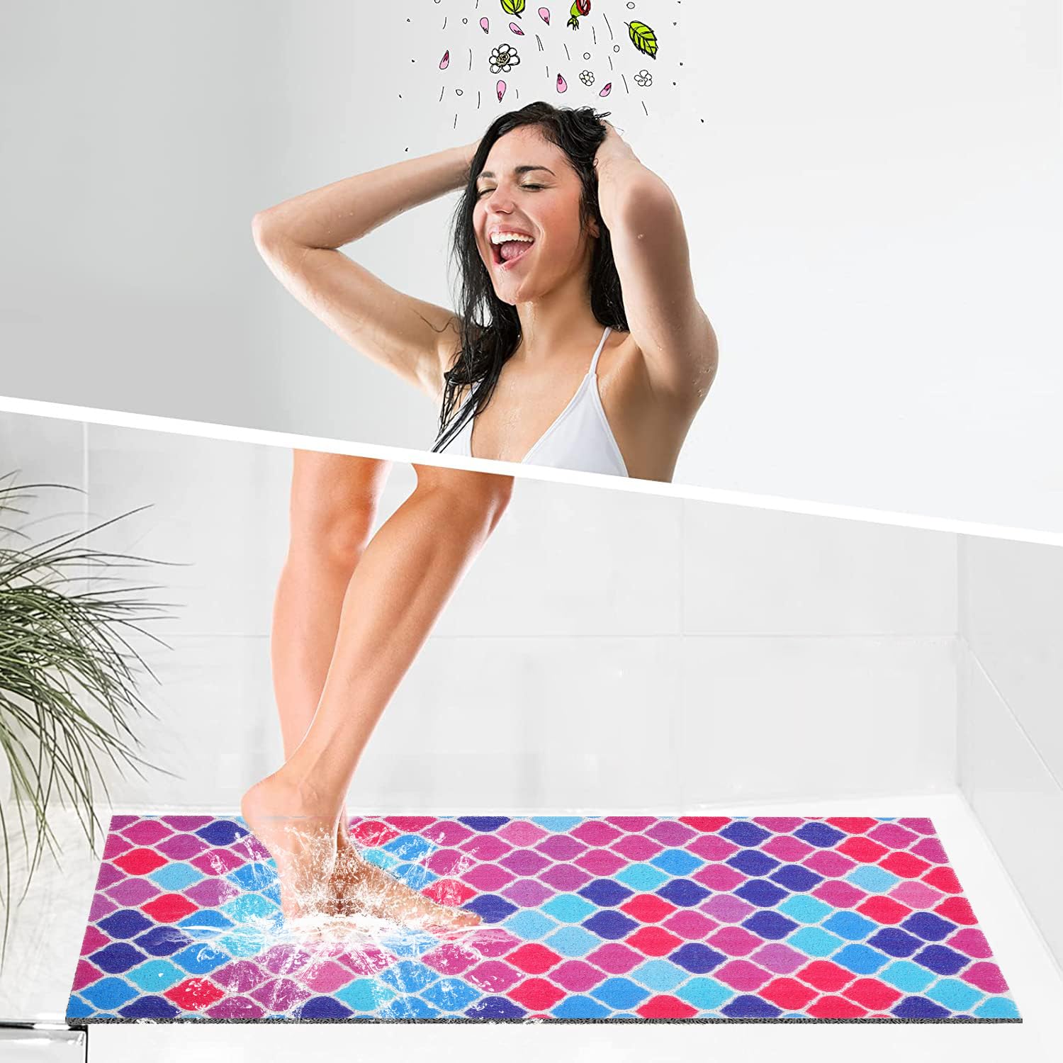 Non Slip Bathtub Mat, 15.7  36 Inch, With Drainage Holes, Pvc Loofah Massage Bathmat For Shower, Bathroom, Wet Areas, Quick Dryi
