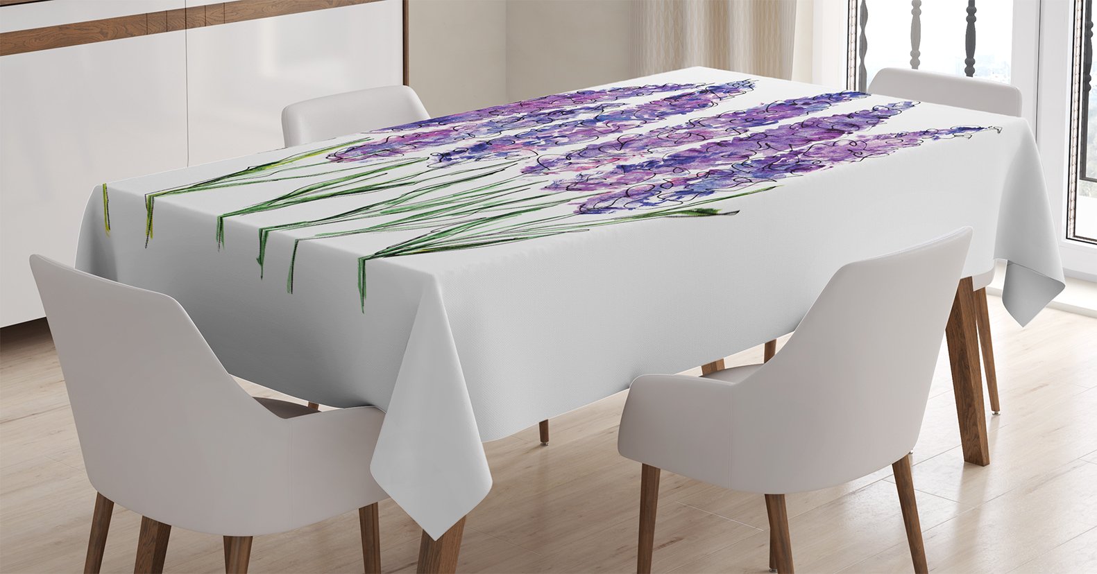 Ambesonne Watercolor Flower Tablecloth, Illustration Of Lavender Flowers Fresh Colors Mint Family Plant, Rectangular Table Cover