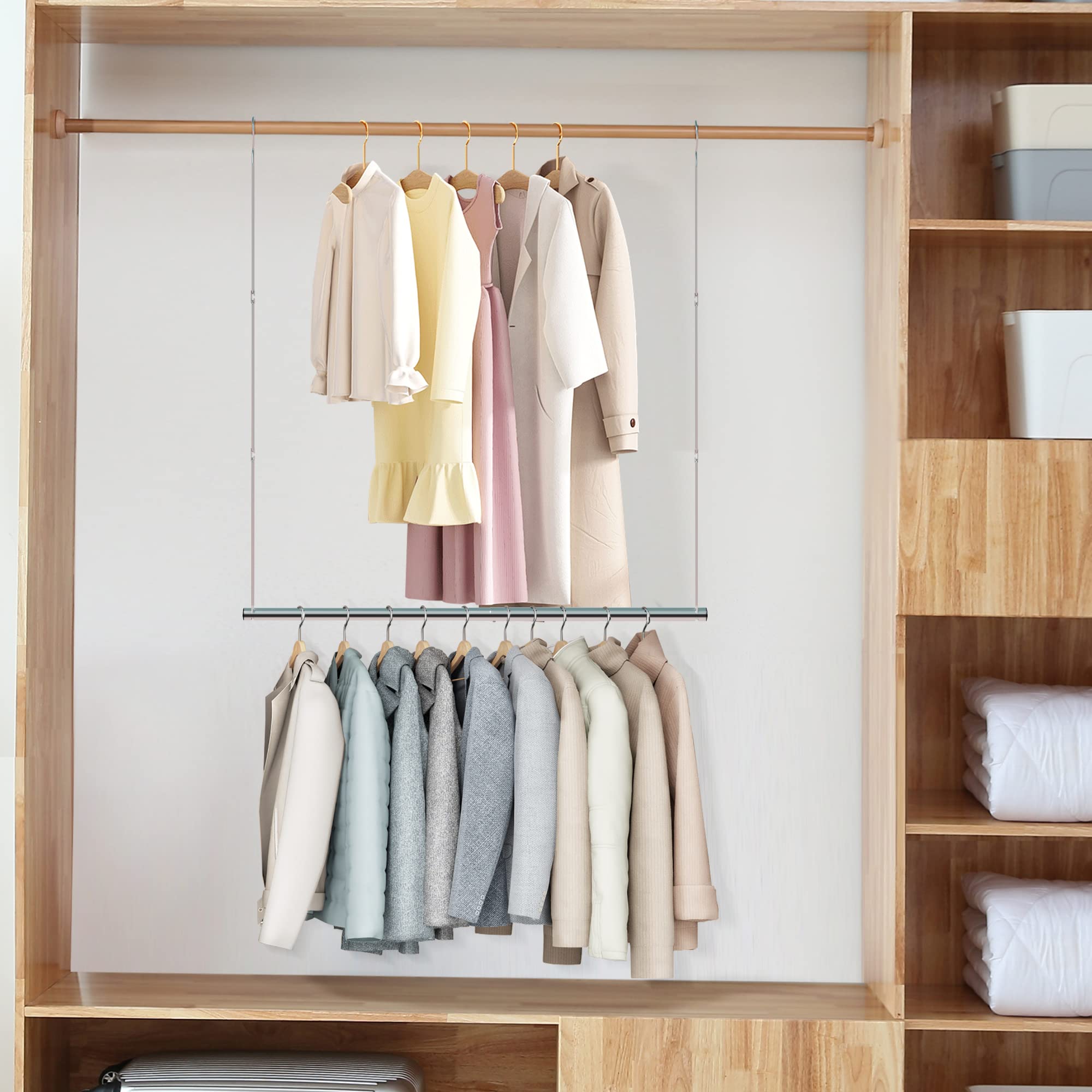 Sto Sto 2 Pack Closet Hanging Rod, Length And Height Adjustable Closet Rod, Space-Saving Closet Extender Hanging Bar For Hanging