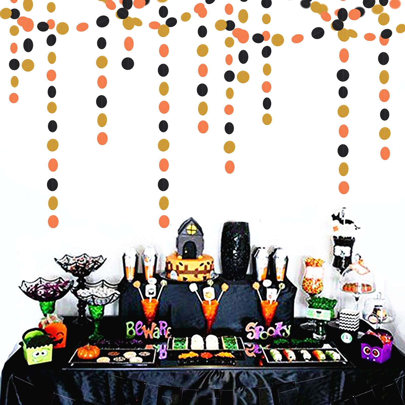 Black-Orange Gold Halloween Party-Decorations Streamers-Garland - 52Ft Birthday Baby Shower Decorations Paper Banner, Graduation