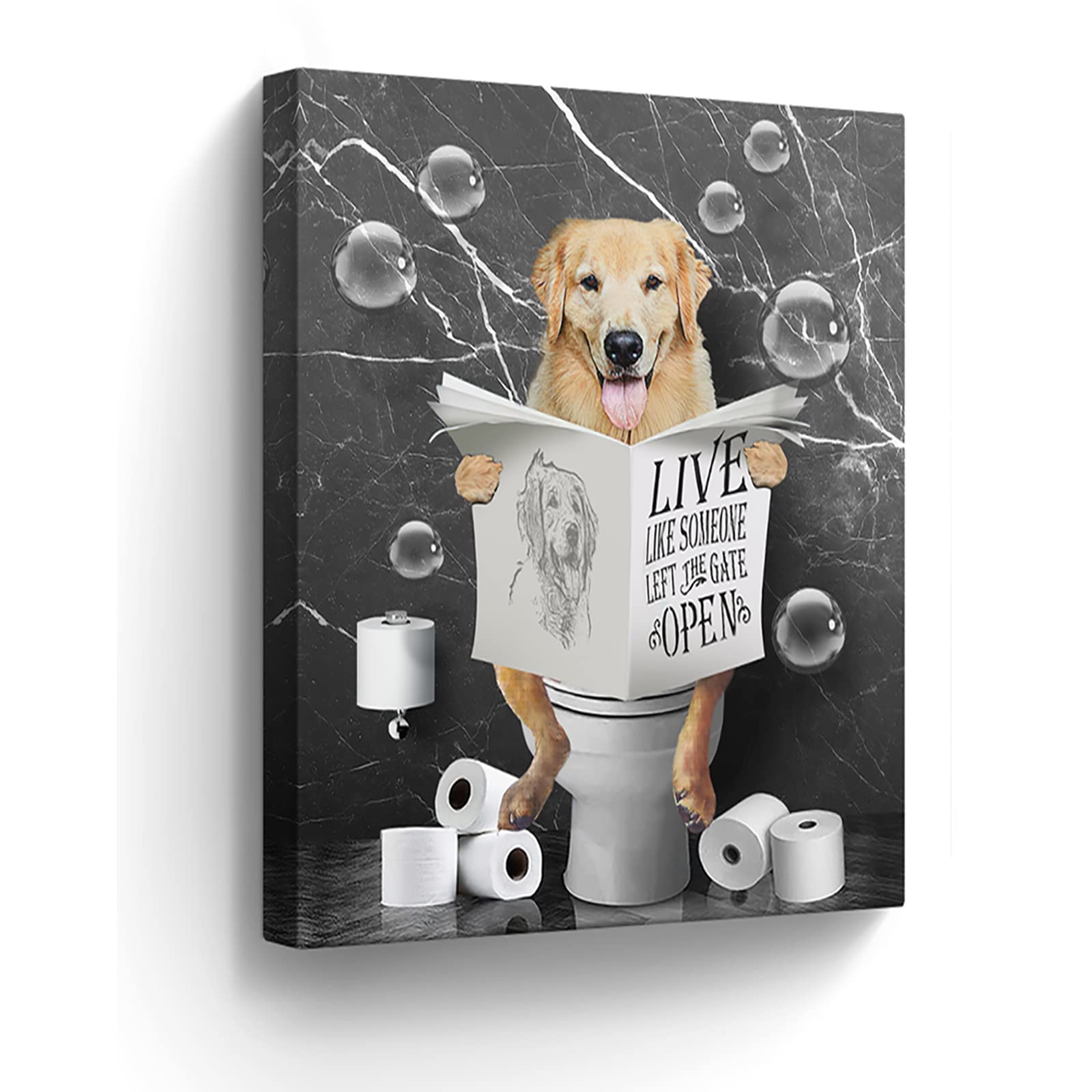 Golden Retrievers In Toilet Bathroom Wall Art Funny Bathroom Pictures Wall Decor Farmhouse Dog Bathroom Painting For Toilet Bath