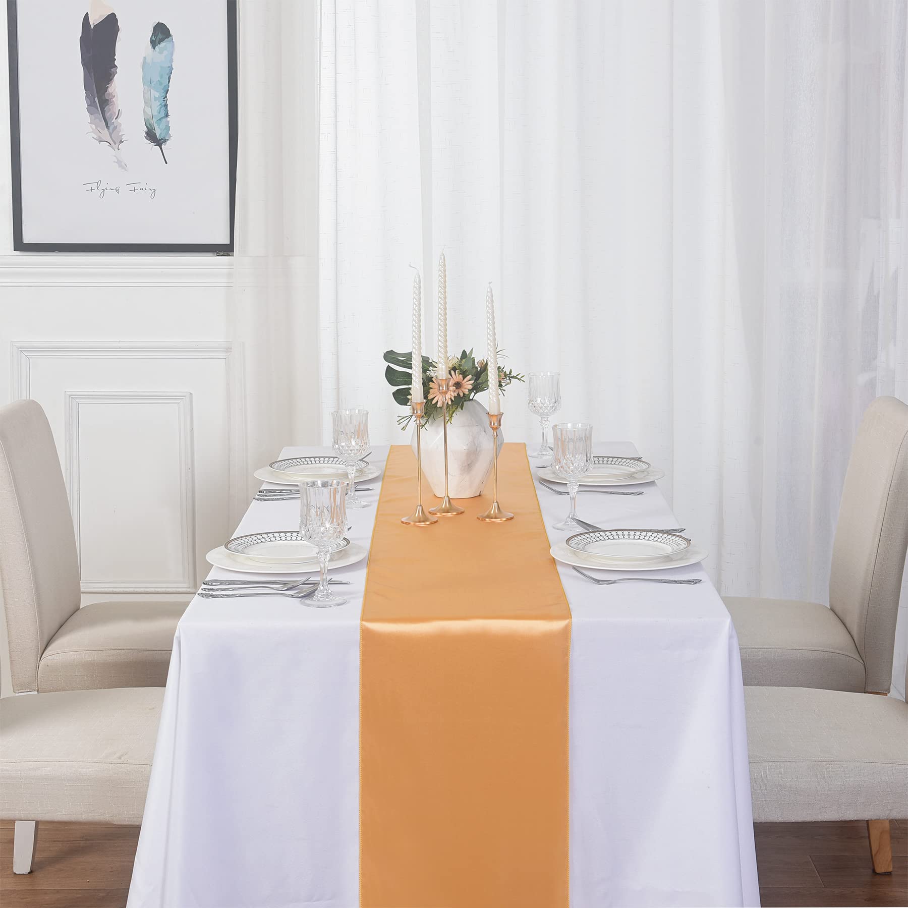 6 Pack Satin Table Runner, 12  108 Inch For Party Wedding, Birthday, Banquets,Graduation Engagements, Christmas, Decoration(Gold