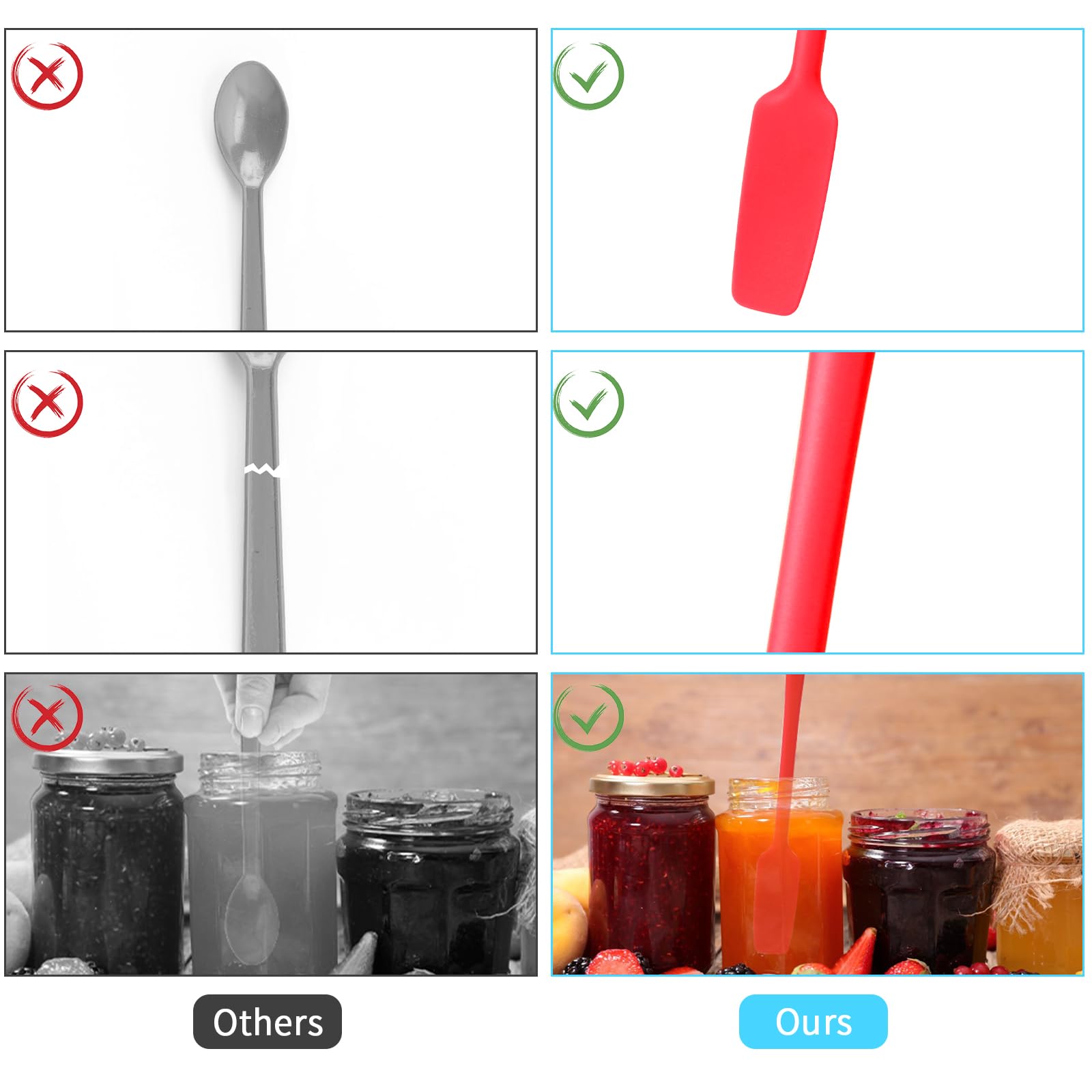 3 Pcs Silicone Jar Spatulas With Long Handle, Jam Spreader Rubber Spatula Heat Resistant Non-Stick Silicone Scraper Small Spatul
