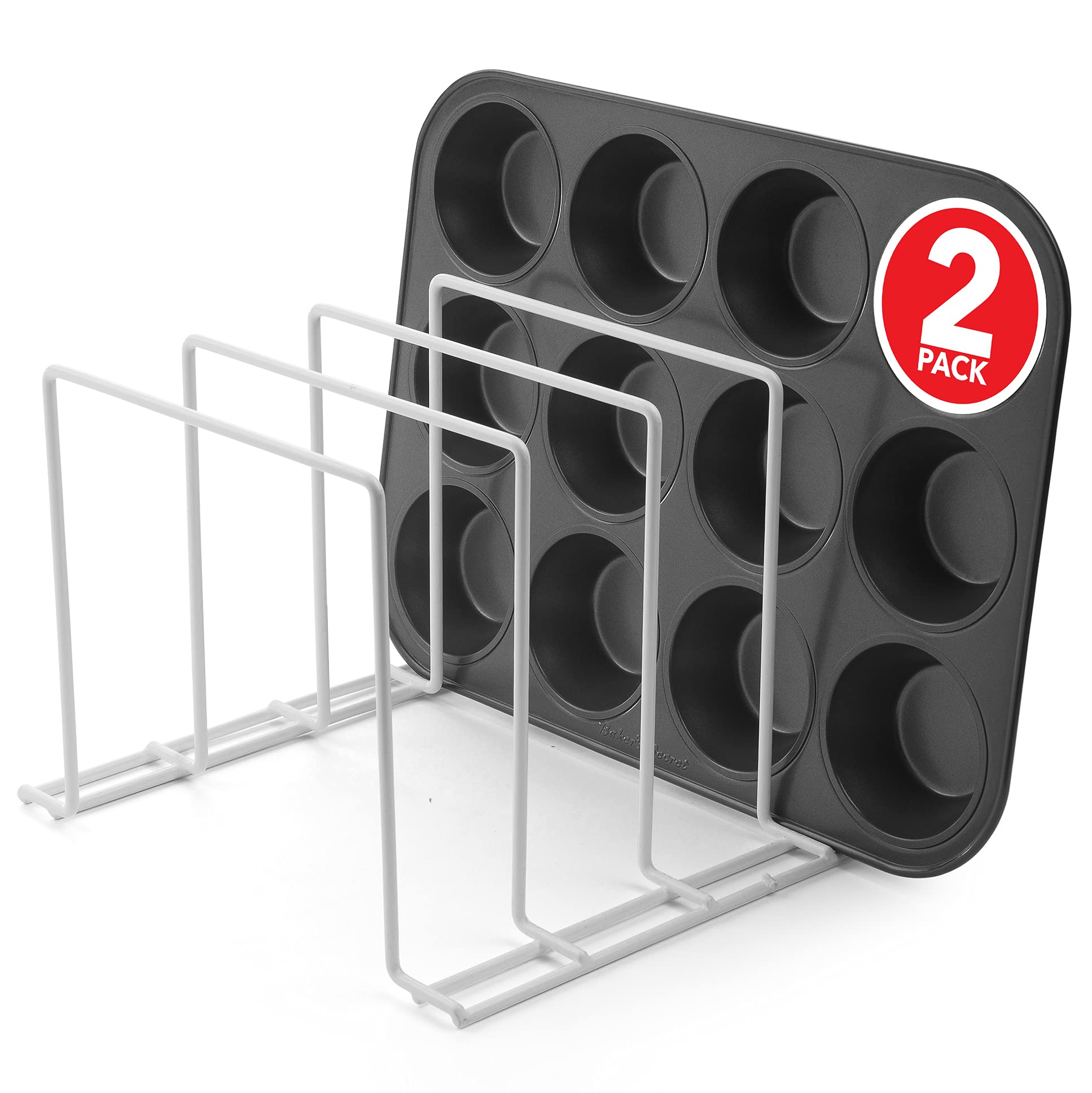 Stock Your Home White (2 Pack) Steel Baking Pan Organizer Rack For Cabinet Or Counter, Holder For Kitchen Cutting Boards, Pot Li