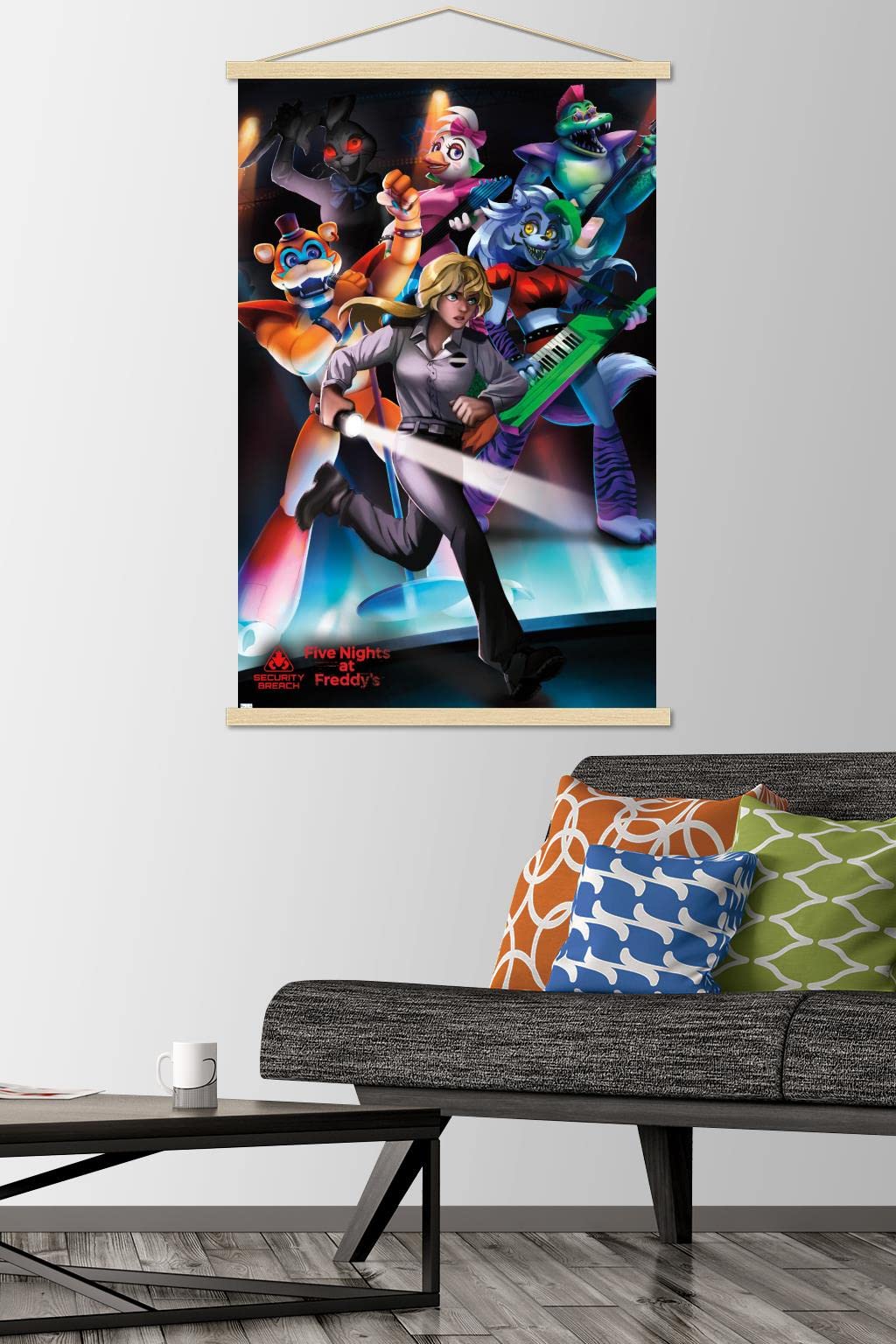Trends International Five Nights At Freddy'S: Security Breach - Group Wall Poster, 22.375'' X 34'', Print And Beechwood Hanger B