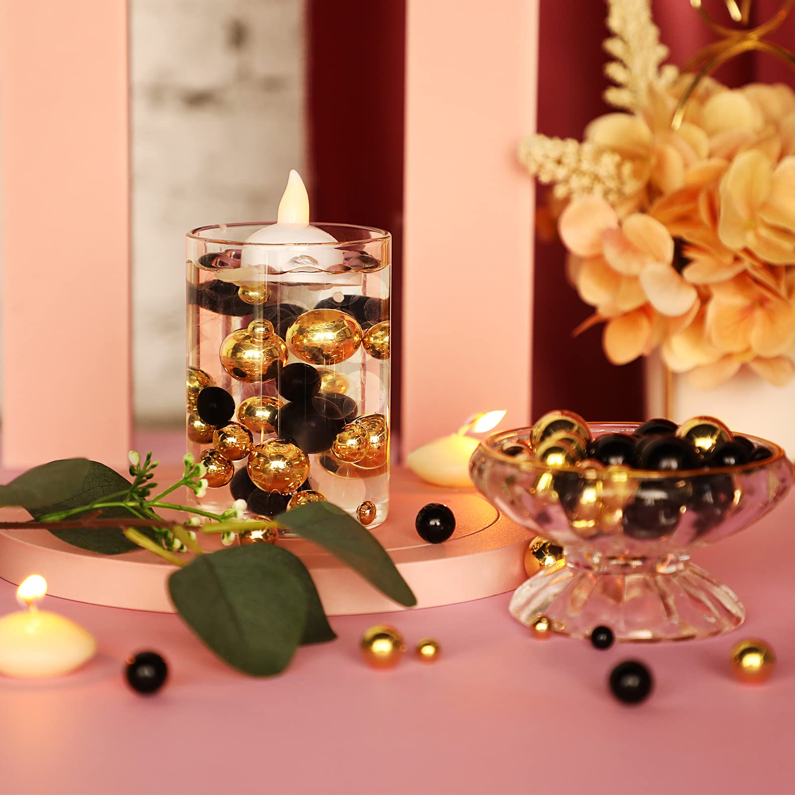 Junkin 300 Pcs Christmas Vase Filler Faux Pearls Vase Makeup Beads Bulk No Hole Gloss Pearl Beads Mixed Sizes Round Pearls for W