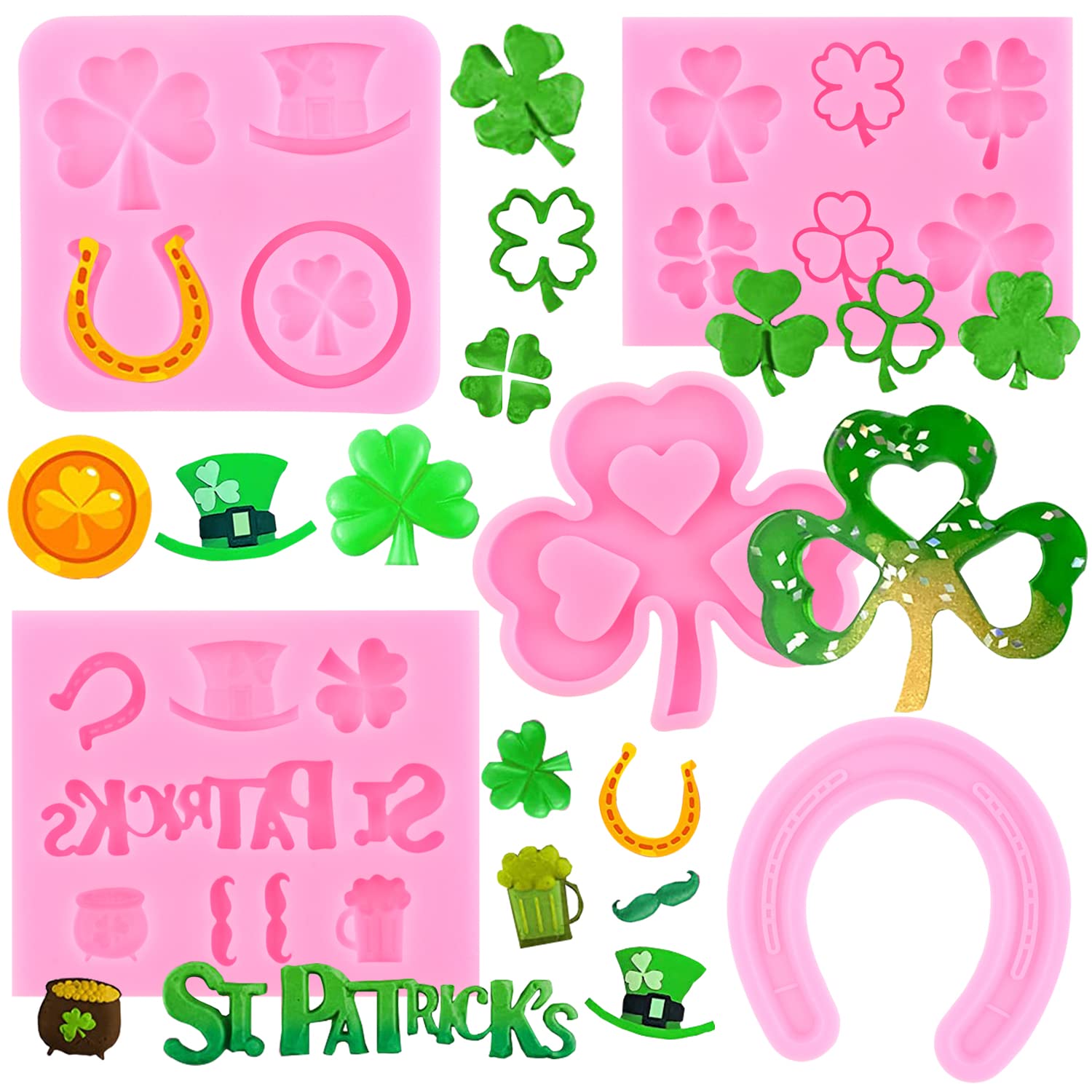 Mypracs St. Patrick'S Day Fondant Mold Shamrocks Clover Silicone Mold Irish Hat Fondant Molds Horseshoe Mold For Cake Decorating