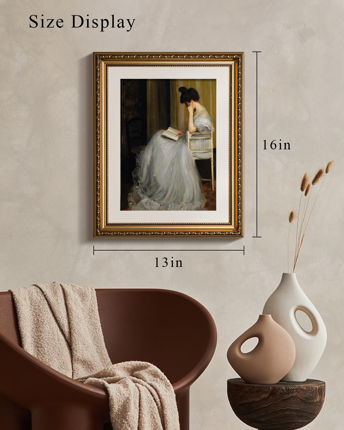 Viyyiea Gold Framed Wall Art Canvas Print Home Decor For Living Room Women Reading Pictures For Bedroom Bathroom Wall Decor Wome