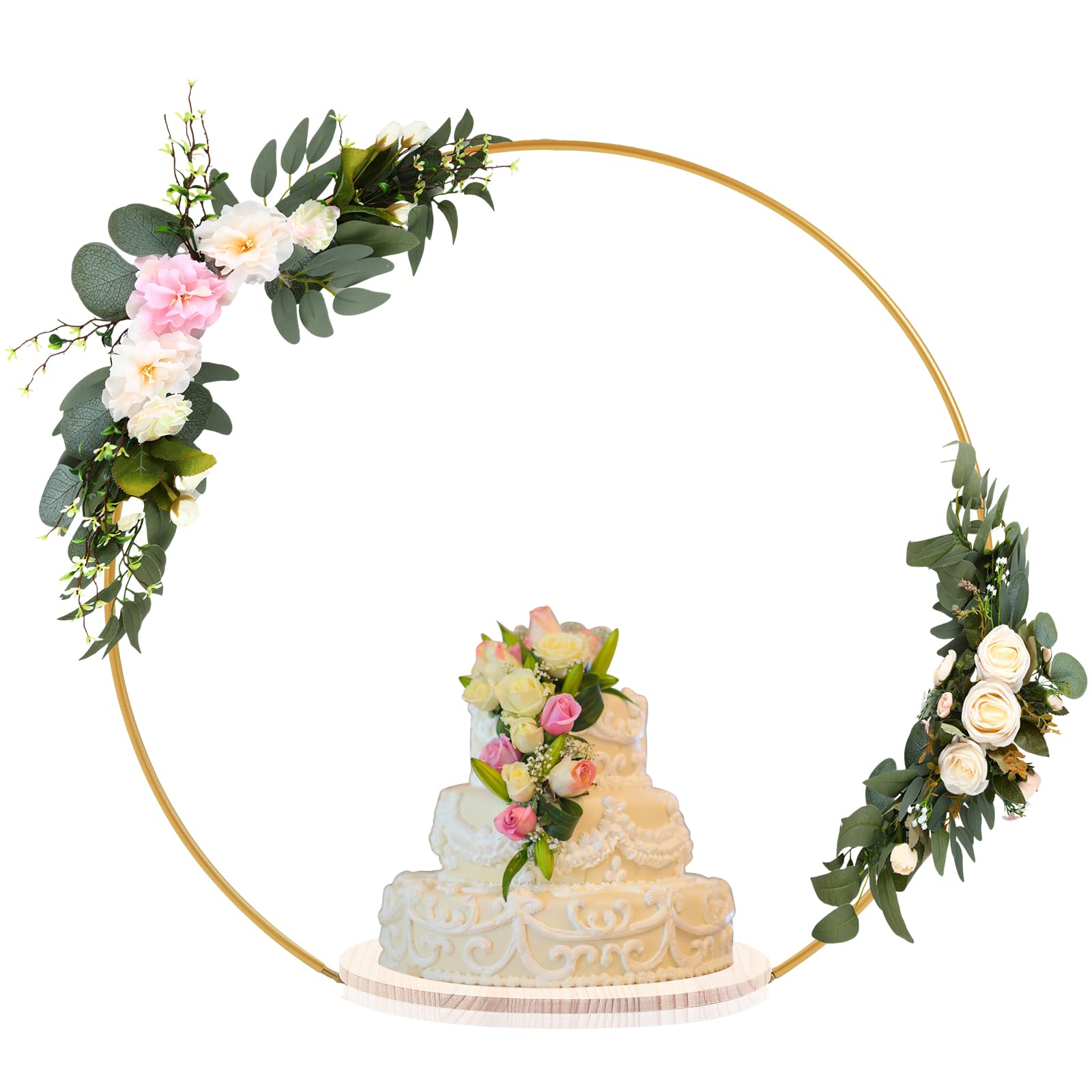 Norme 33.5 Tall Wedding Arch Cake Stand Round Metal Cake Stand For Wedding Reception Hoop Decoration With Wooden Stand Floral De