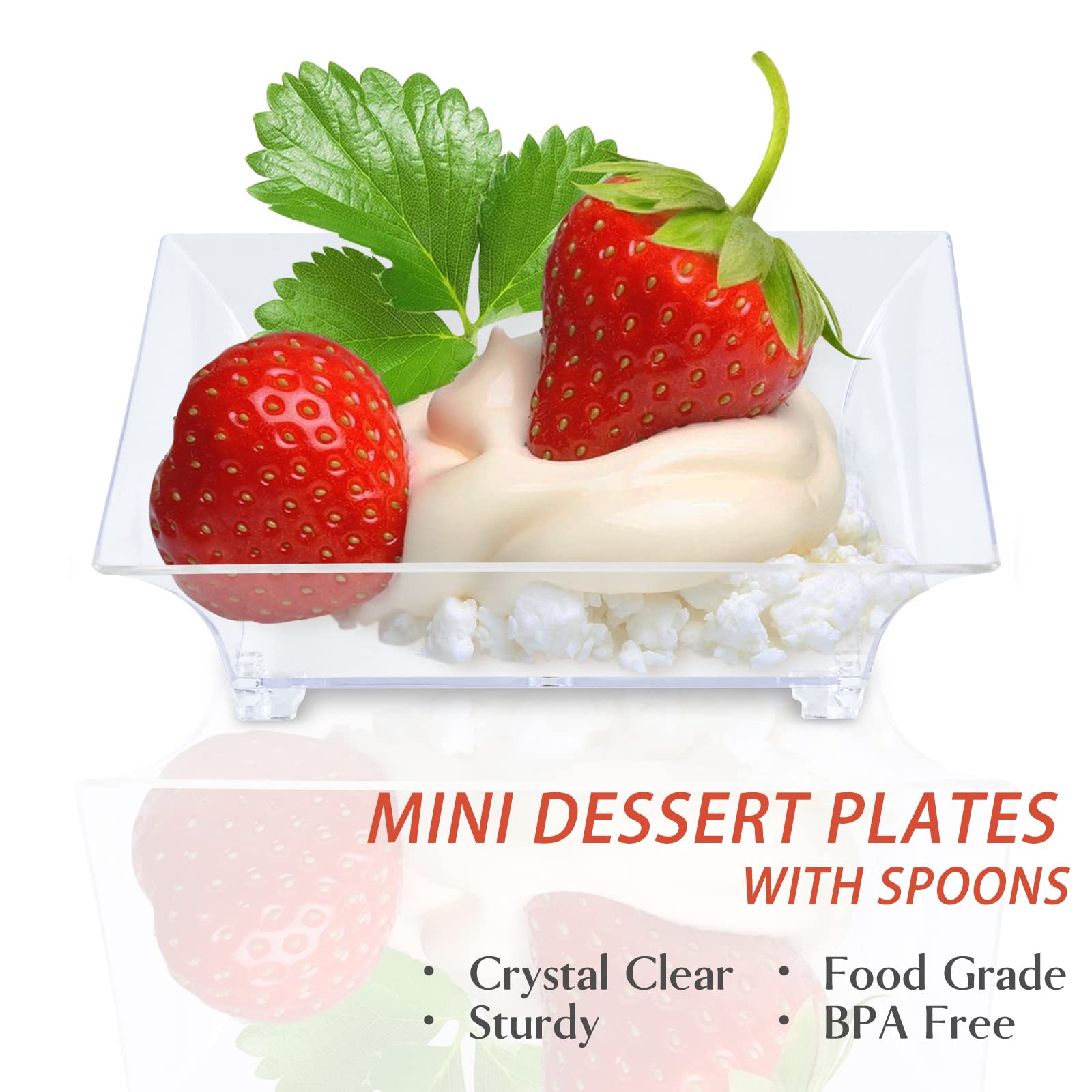 100 Pack 1 Oz Small Dessert Plates For Appetizers - Mini Plastic Plates With Spoons Reusable Square Appetizer Bowls Tiny Individ