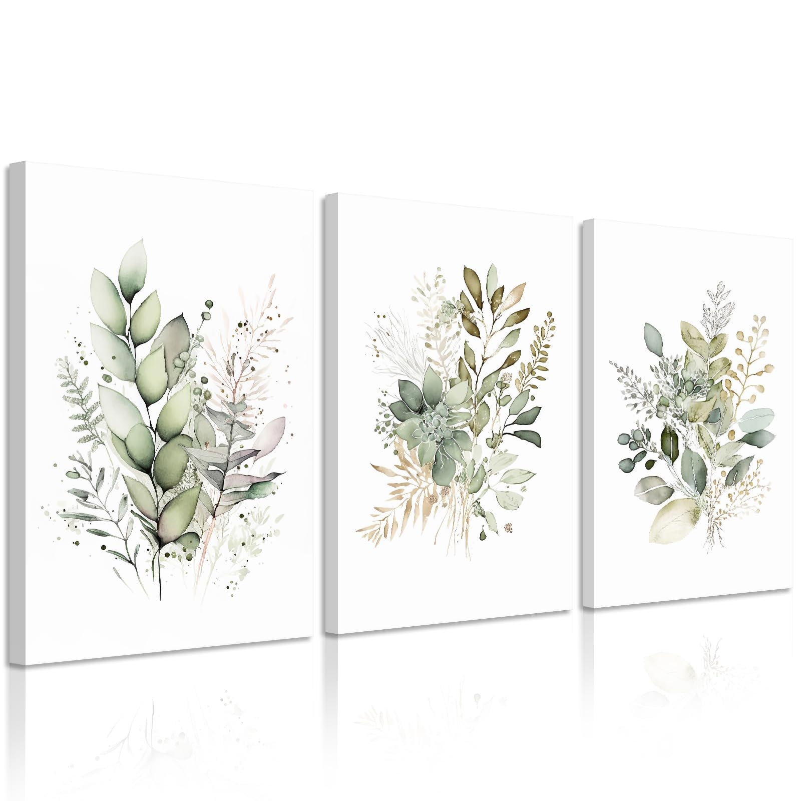 Watercolor Botanical Wall Art Set Of 3 Boho Floral Canvas Wall Decor Prints Sage Green Wildflower Wall Art Modern Flower Picture