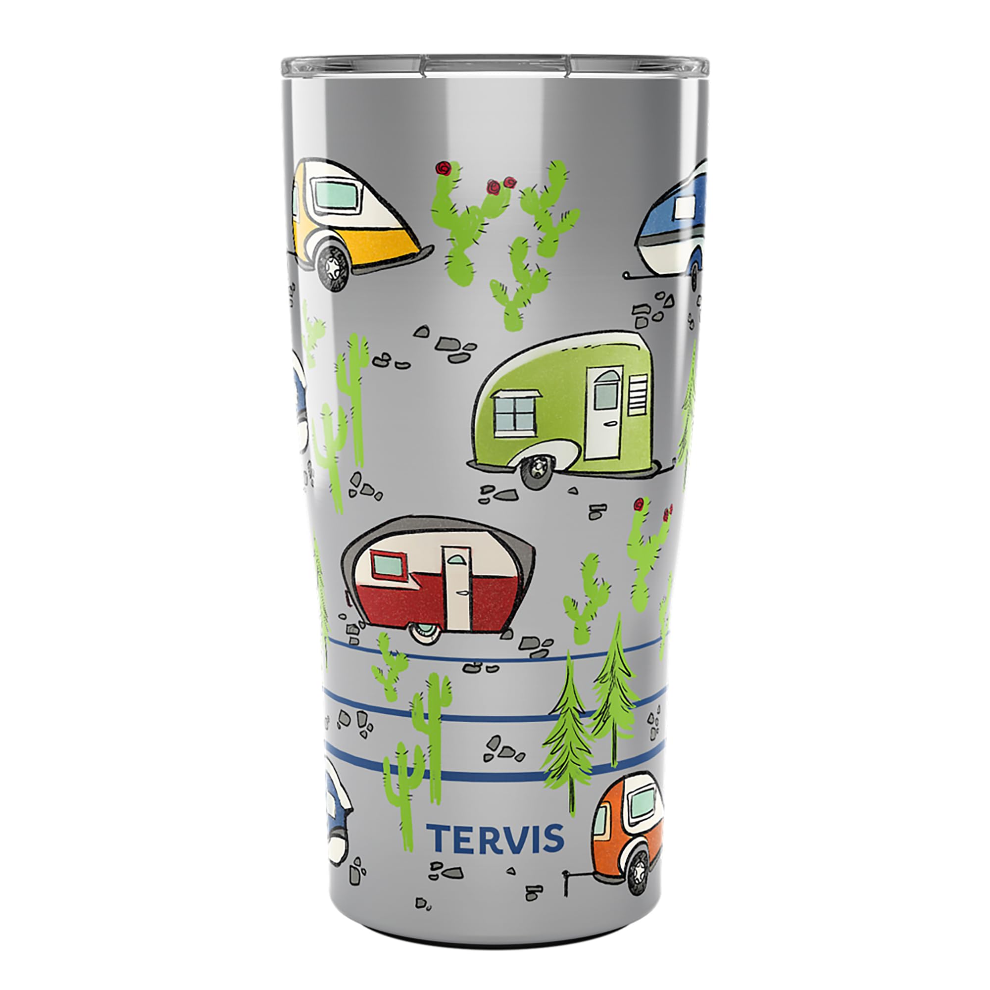 Tervis Traveler Retro Camping Triple Walled Insulated Tumbler Travel Cup Keeps Drinks Cold & Hot, 20oz, Stainless Steel
