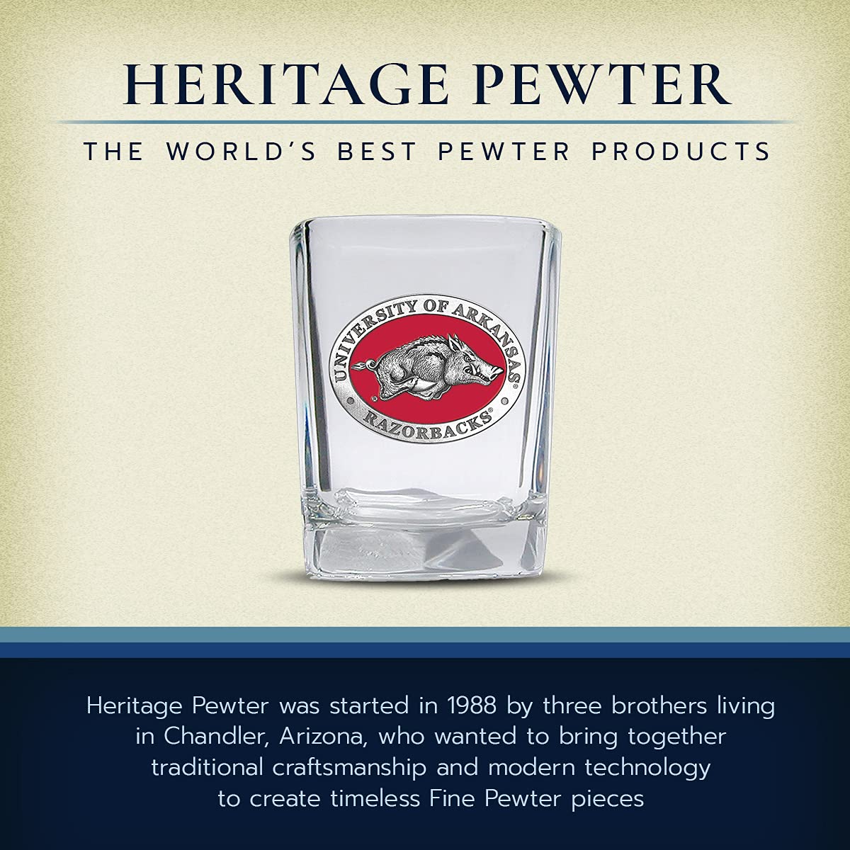Heritage Pewter University Of Arkansas Square Shot Glass | Hand-Sculpted 1.5 Ounce Shot Glass | Intricately Crafted Metal Pewter