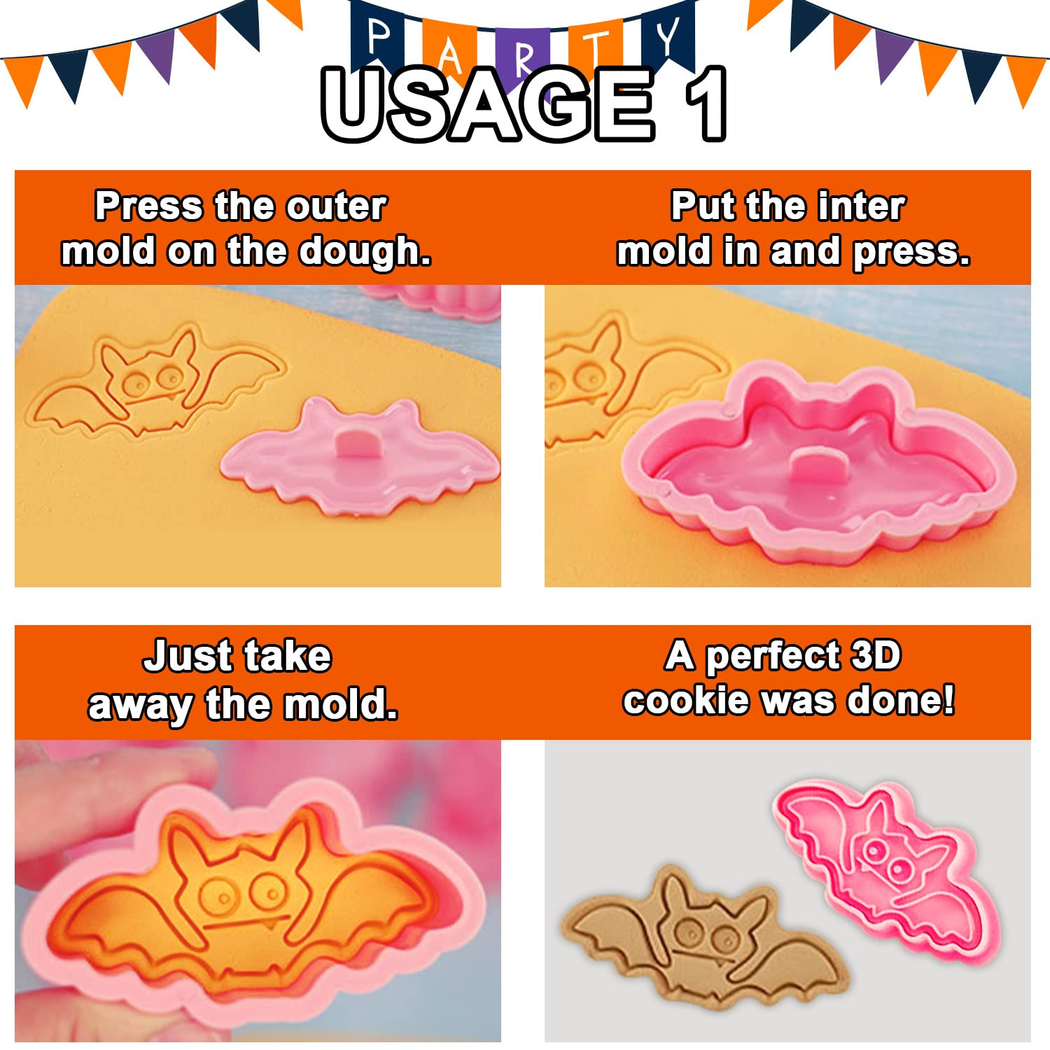 Leesgel 3D Halloween Cookie Cutters, Pumpkin Ghost Bat Cookie Cutter For Halloween Party Decorations, Halloween Biscuit Cookie S