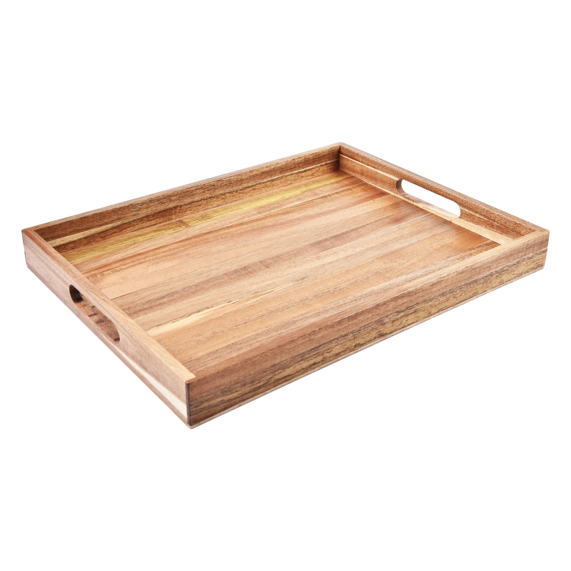 Acacia Wood Serving Tray With Handles (17 Inches) - Decorative Serving Trays Platter For Breakfast In Bed, Lunch, Dinner, Appeti