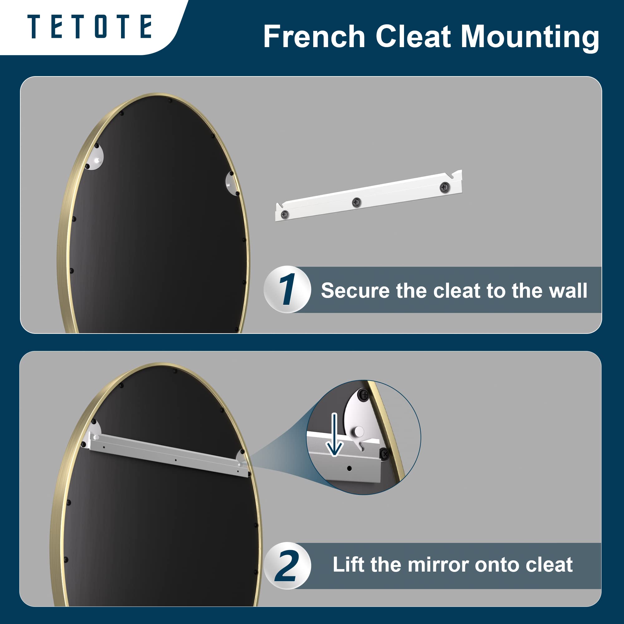 Tetote Gold Oval Bathroom Mirror, 24 X 36 Brushed Brass Framed Wall Mounted Mirror For Vanity, Modern Decorative Shatterproof Ov