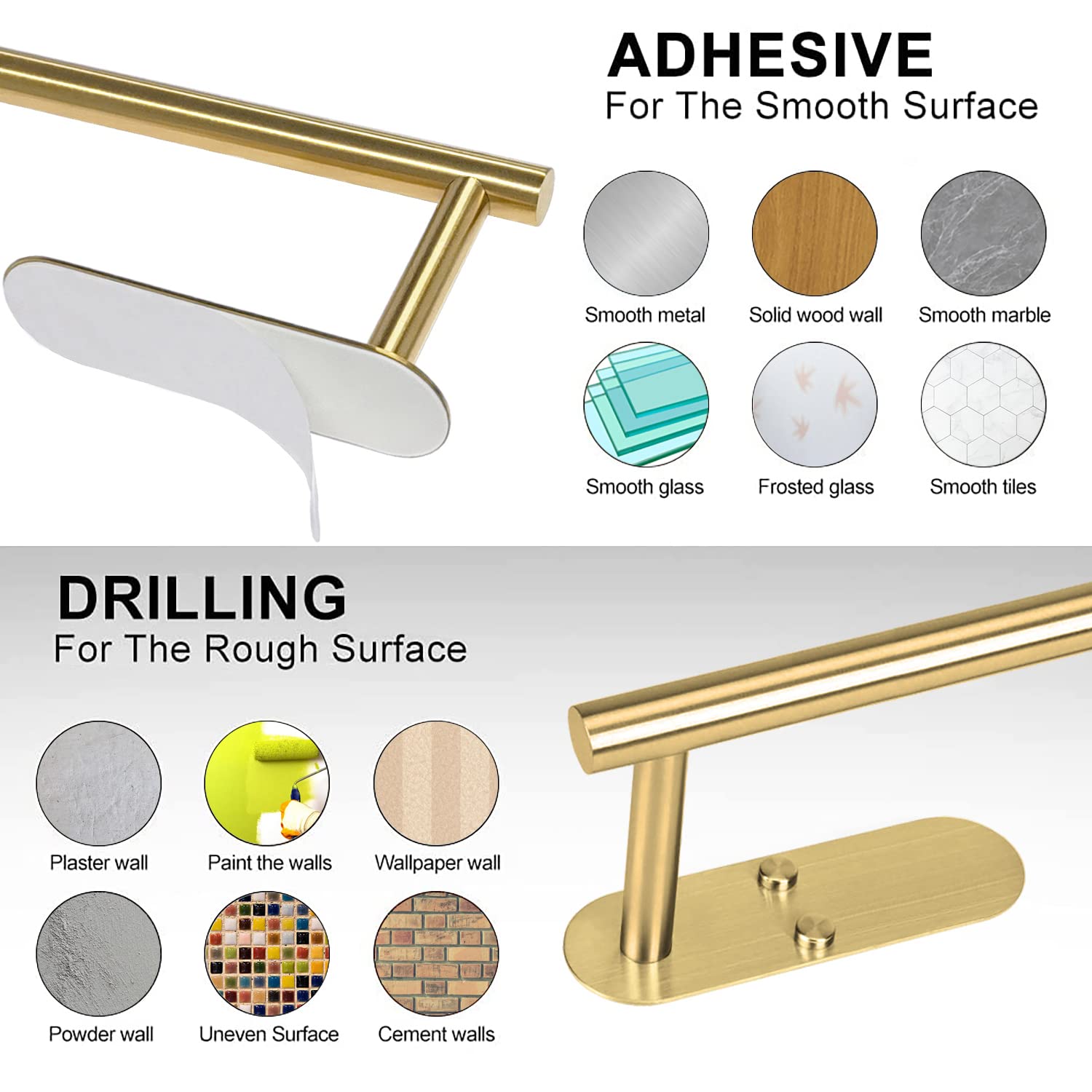 Paper Towel Holder Under Kitchen Cabinet - Self Adhesive Paper Towel Holder  Gold Stainless Steel Paper Towel Holder Wall Mount