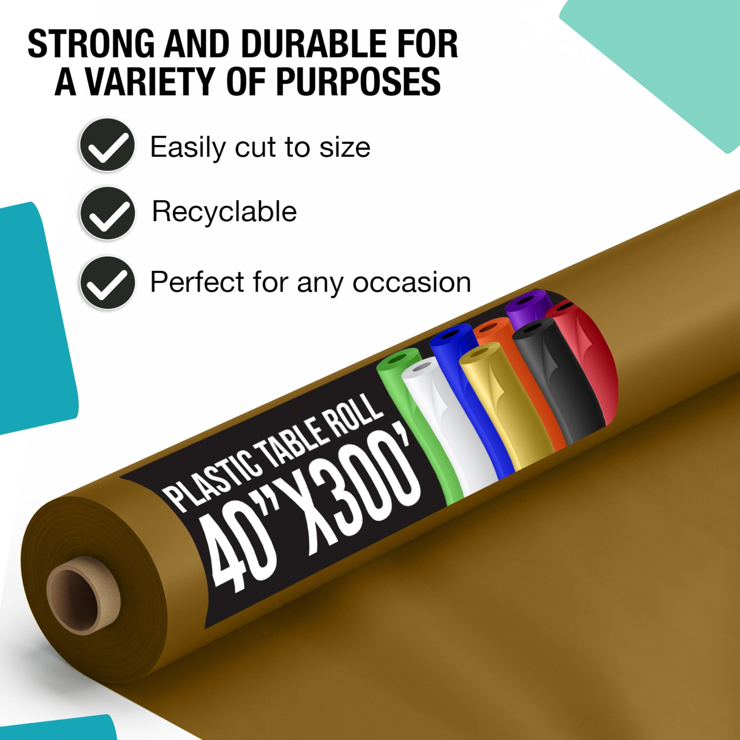 Exquisite Gold Plastic Table Cover Roll 40 X 300' Table Cloth Plastic Cover Roll - Premium Quality Thick 0.5 Mil Banquet Rolls