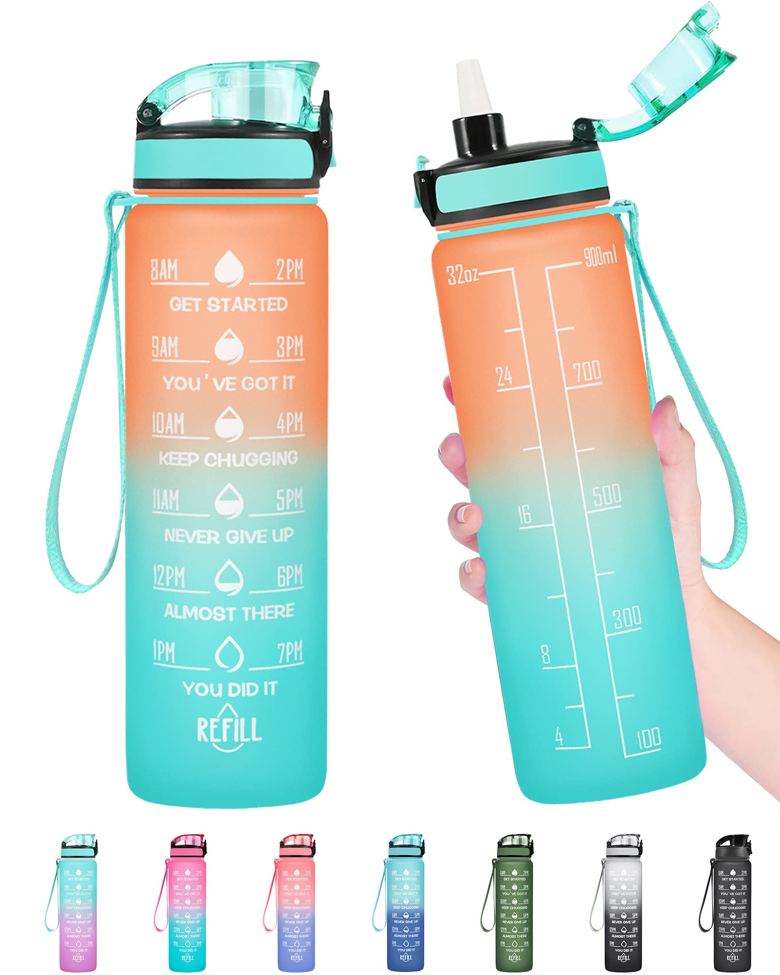 Enerbone 32 Oz Water Bottle, Leakproof Bpa & Toxic Free, Motivational Water Bottle With Times To Drink And Straw, Fitness Sports