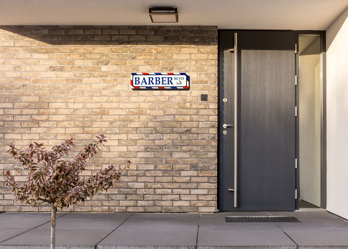 Utf4C Barber Shop Barbershop Pole Metal Sign 12'' X 3'' Hair Stylist Cut Chair Hairdresser Stripes Blue Business Tin Sign Street