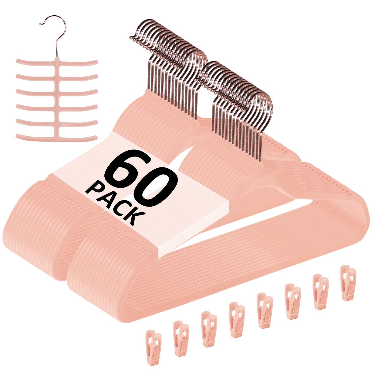 Vecelo Premium Velvet Clothes Hangers Suit Heavy Duty (60 Pack)-Non Slip & Space-Saving With 8 Finger Clips & Tie Rack Excellent