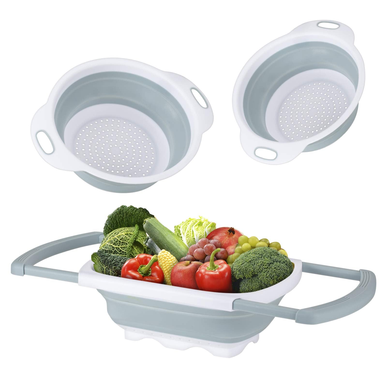 Colander Collapsible, Kitchen Strainer Colander, Collapsible Colander With Extendable Handles For Draining Veggies, Pasta,Fruit,