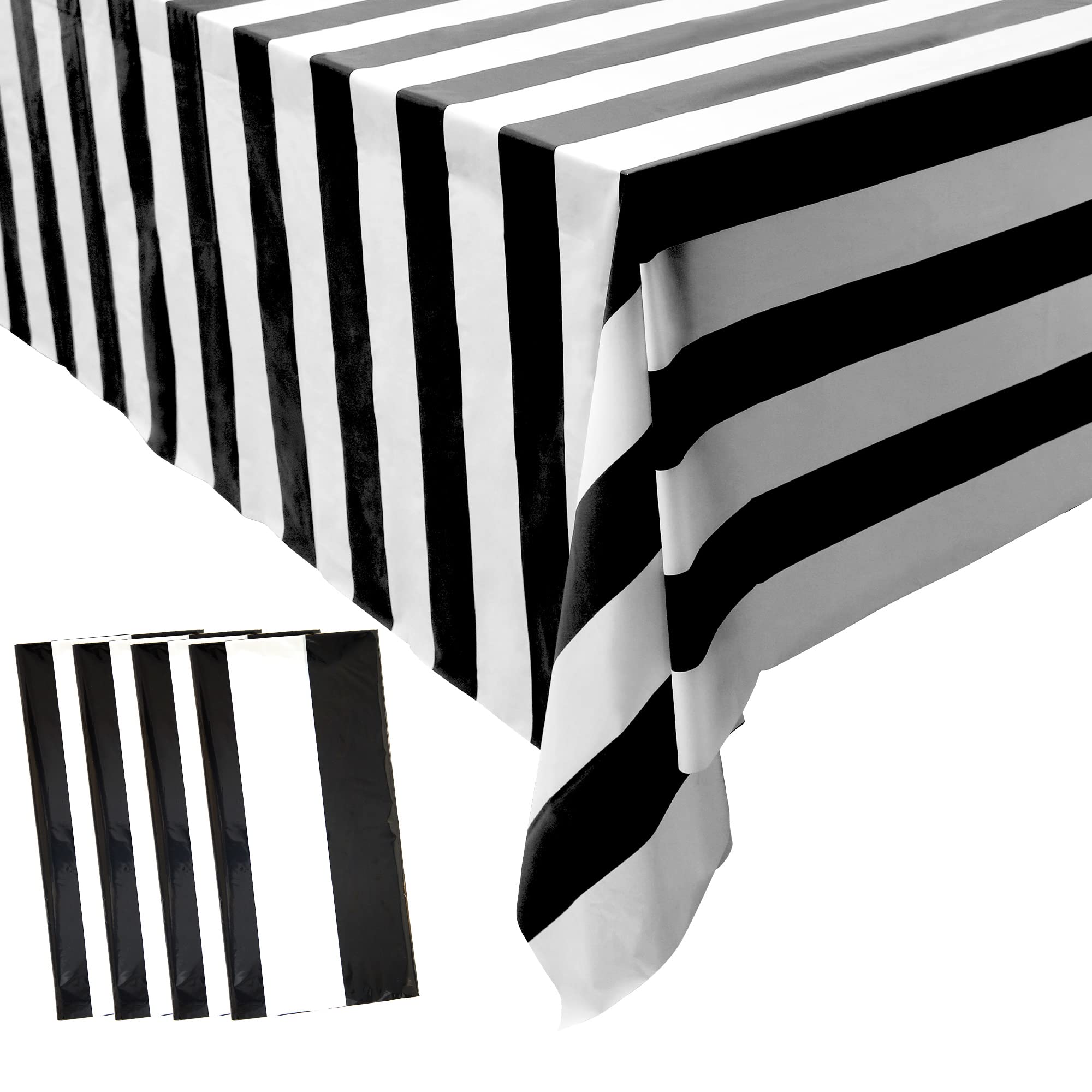 Peony Man 4 Pieces Black And White Striped Tablecloth Plastic Stripe Table Cover Waterproof Rectangle Tablecloth For Holiday Par