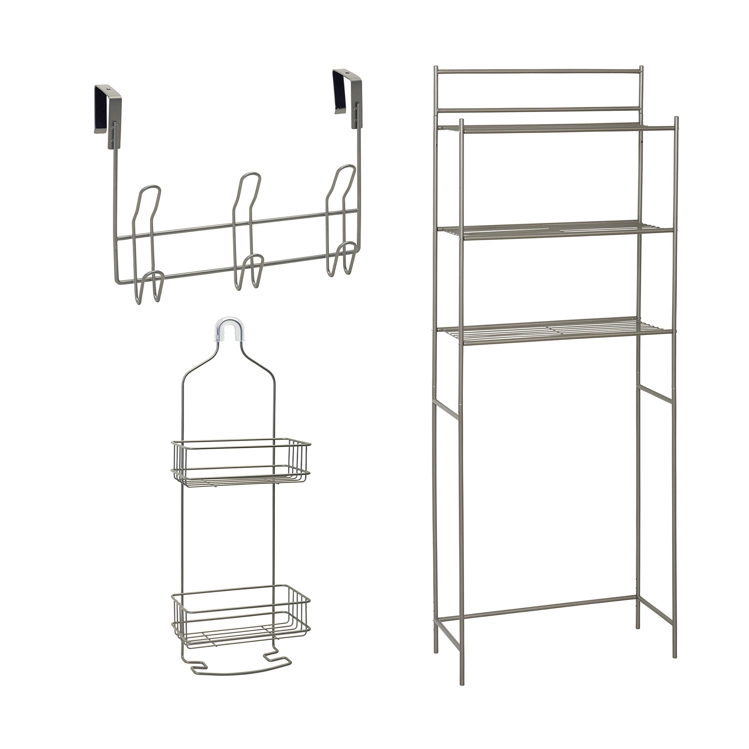 Zenna Home Bb78Nn 3-Piece Bath-In-A-Box Bath Storage Suite: Spacesaver, Shower Caddy And Over-The-Door Hooks, In Satin Nickel