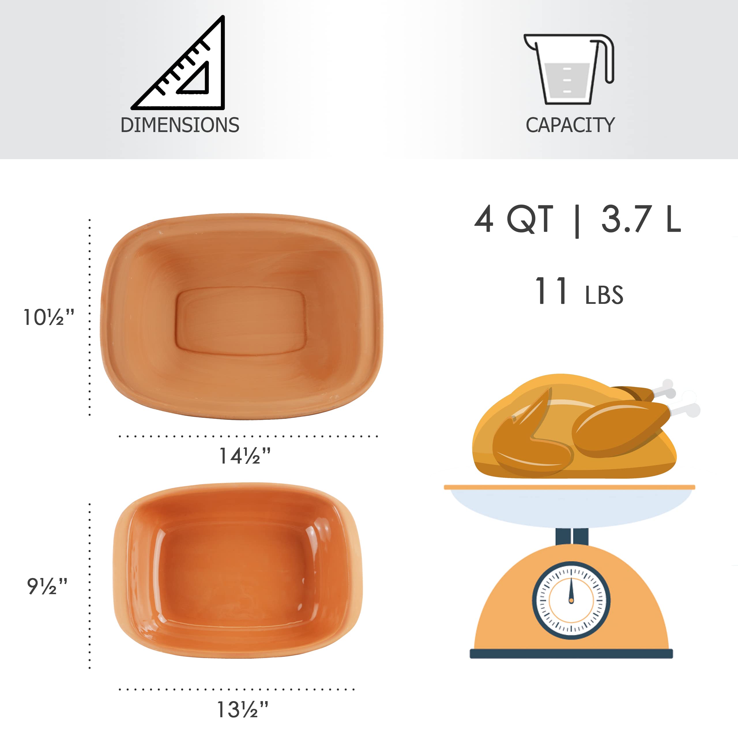 Eurita Clay Roaster, Non-Stick Dutch Oven, Healthy Clay Pot Cooking, Clay Baker,With Free Recipe Guide, 4 Quarts