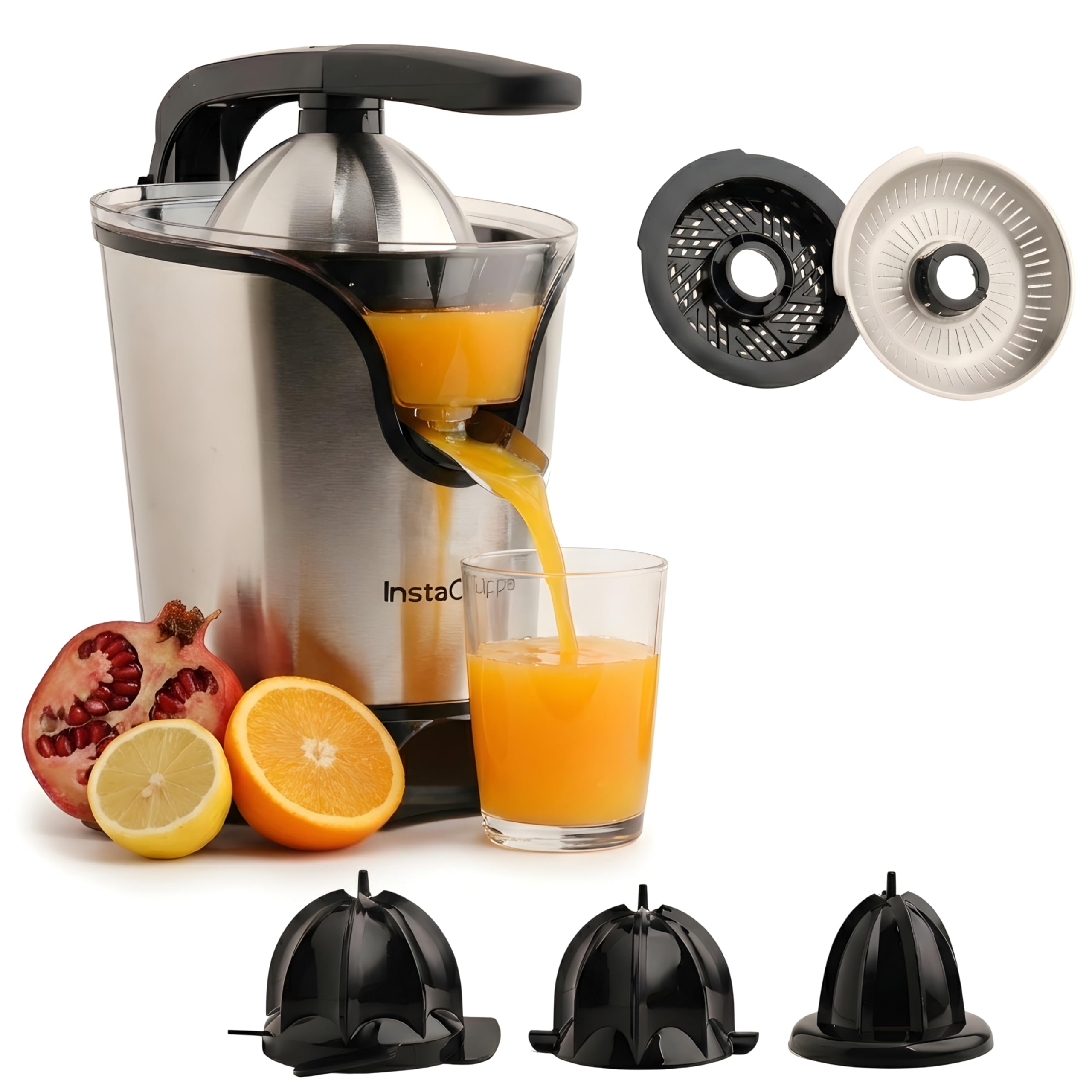 Instacuppa Citrus Juicer Electric For Busy Moms, Quiet Copper Dc Motor Juice Machine, 3 Cone Sizes, Effortless Ergonomic Handle,