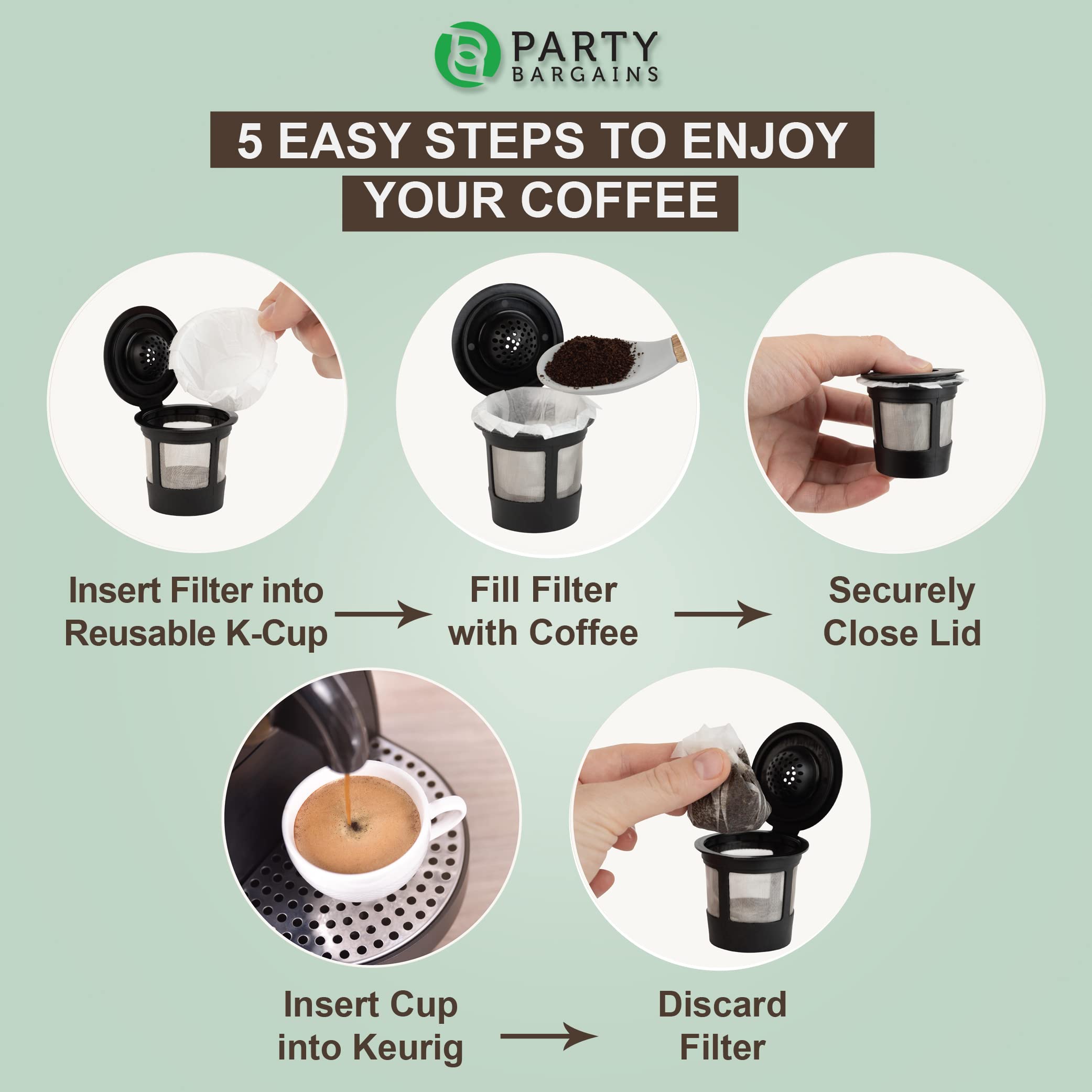 PARTY BARGAINS 300 Paper Coffee Filters - White Classic Design Single-Use Coffee Filter Compatible with Keurig 1.0 & 2.0  Perfect Size and Quantity