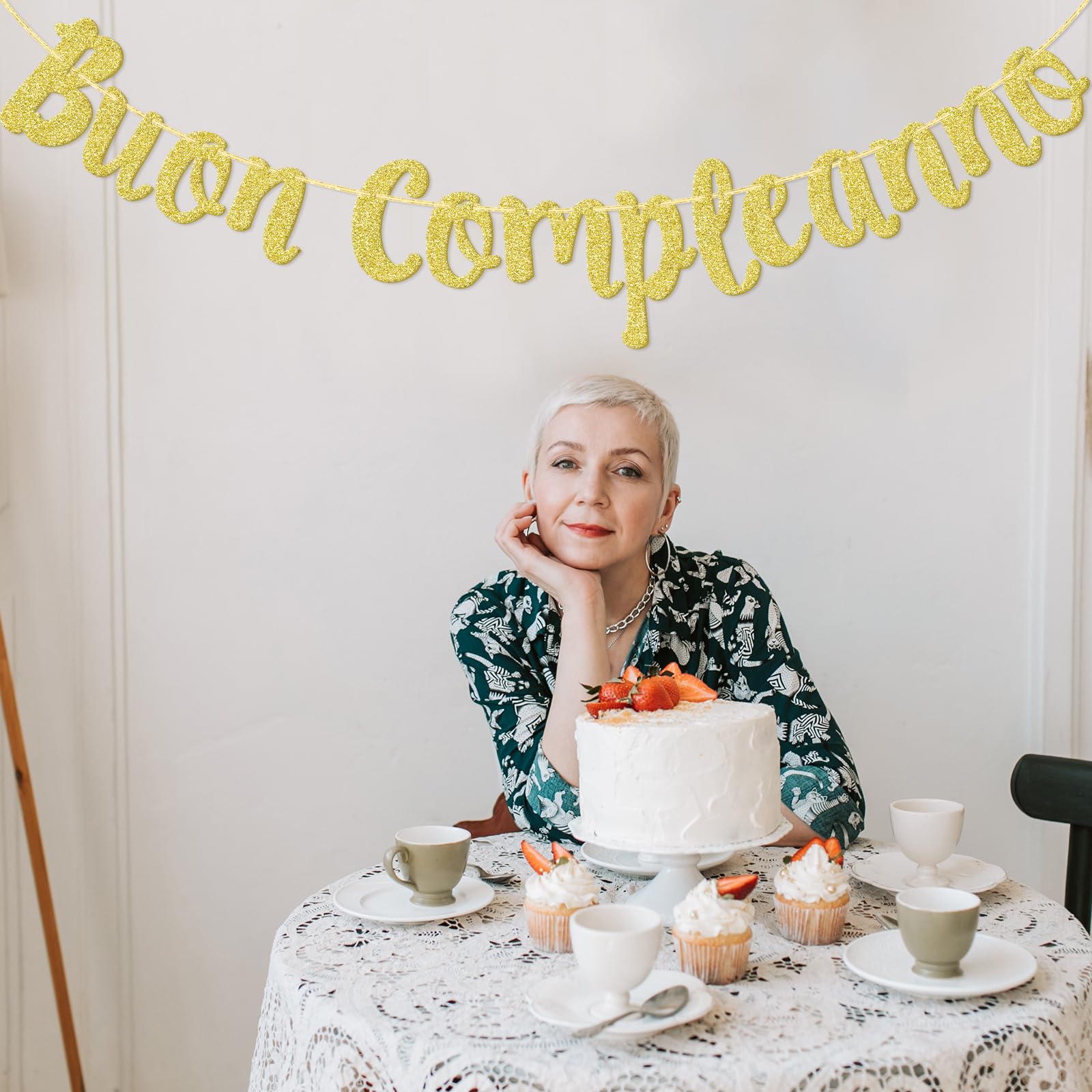Buon Compleanno Banner, Italian Happy Birthday Sign Garland Party Decorations Anniversary Decor Photo Booth Props Gold