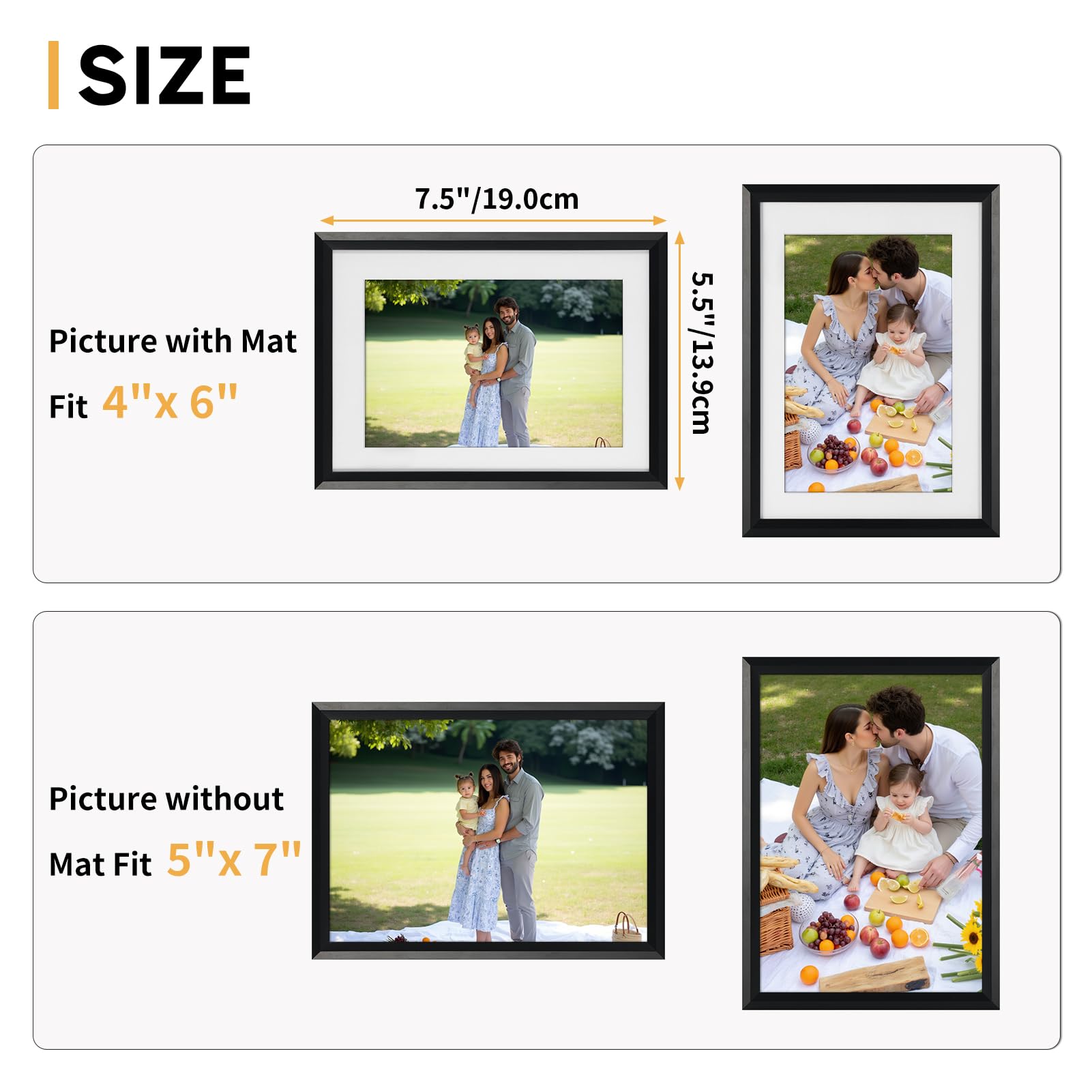 Edenseelake 5x7 Picture Frame Set of 6, Display 4x6 Picture with Mat or 5x7 Without Mat, Black Photo Frame for Wall Hanging or T