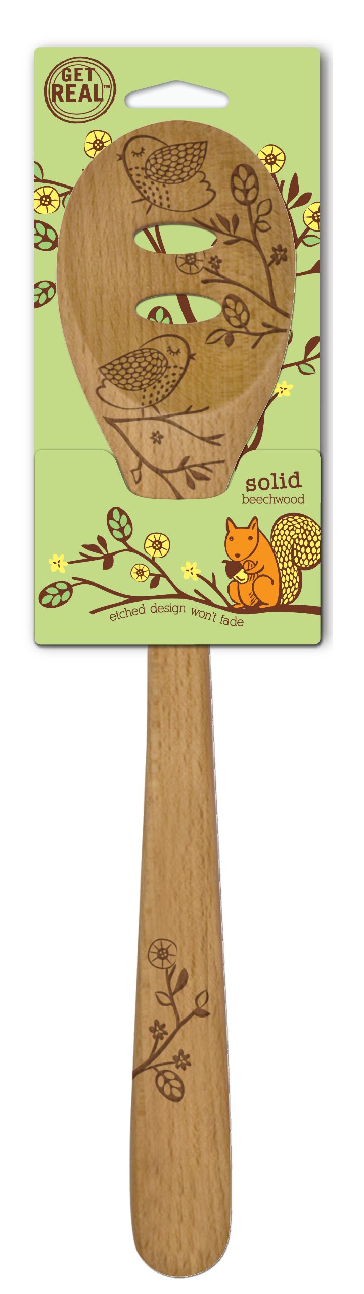 Talisman Designs Laser Etched Beechwood Slotted Cooking-Spoons, Decorative Wooden Utensils