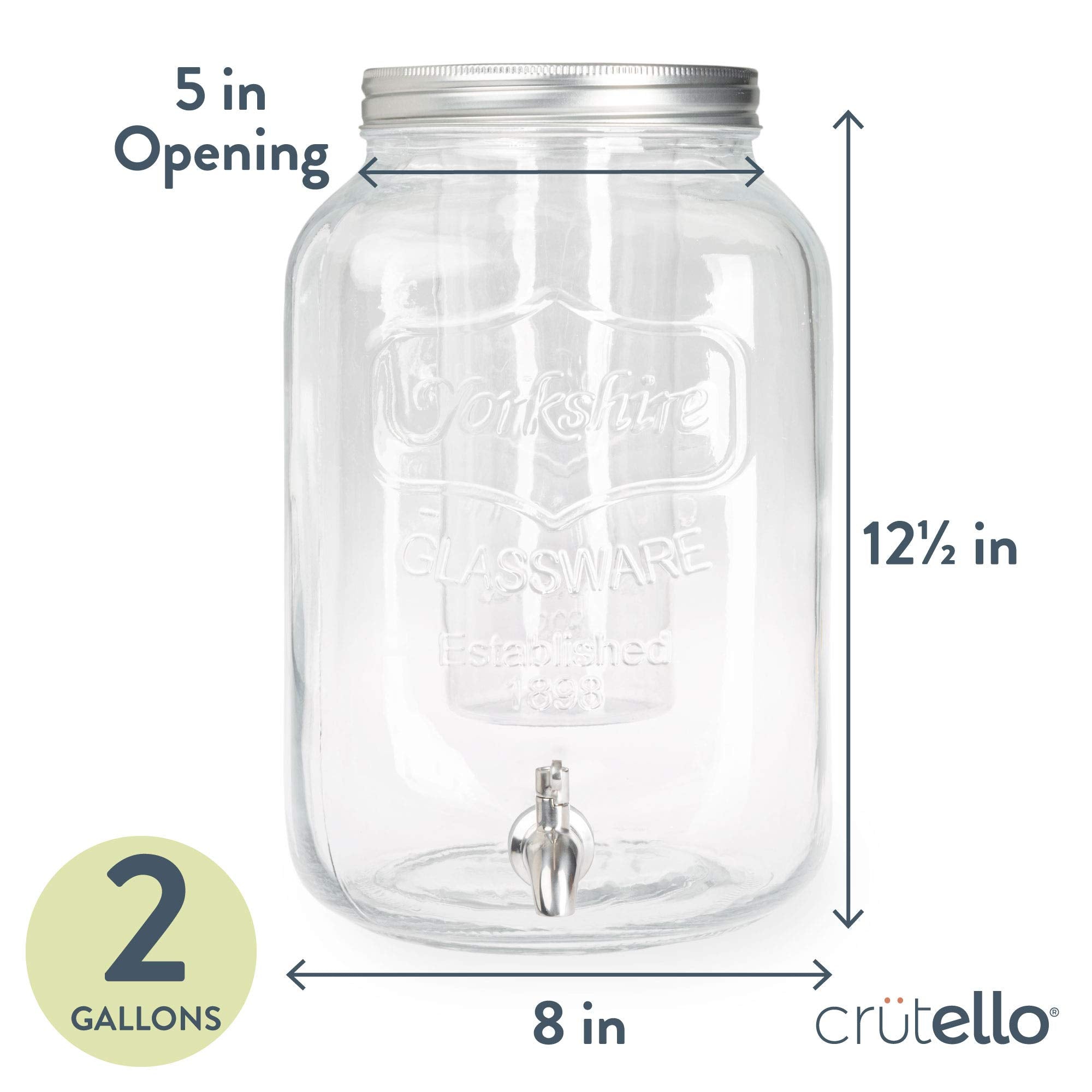 Crutello Outdoor Glass Beverage Dispenser With Stainless Steel Spigot & Ice Cylinder - 2 Gallon Drink Dispenser For Tea, Lemonad