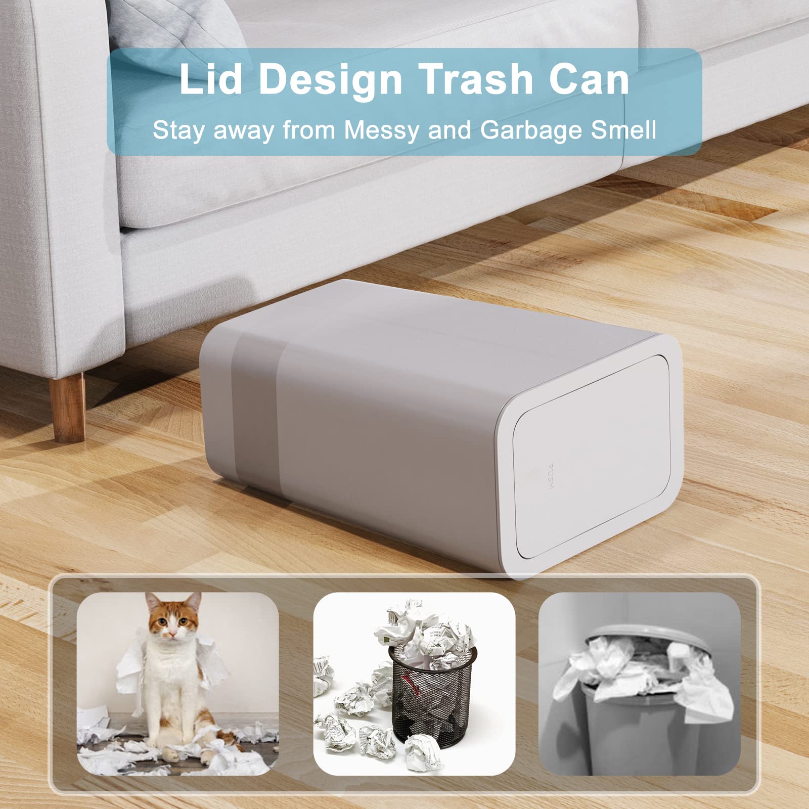 N. NETDOT 3 Pack 10 Liter / 2.6 Gallon Bathroom Trash Can  Small Trash Can with Lid  Garbage Can Waste Basket for Bathroom  Kitchen  Bedroom  Powder Room  Craft Room  Office  College (Gray)