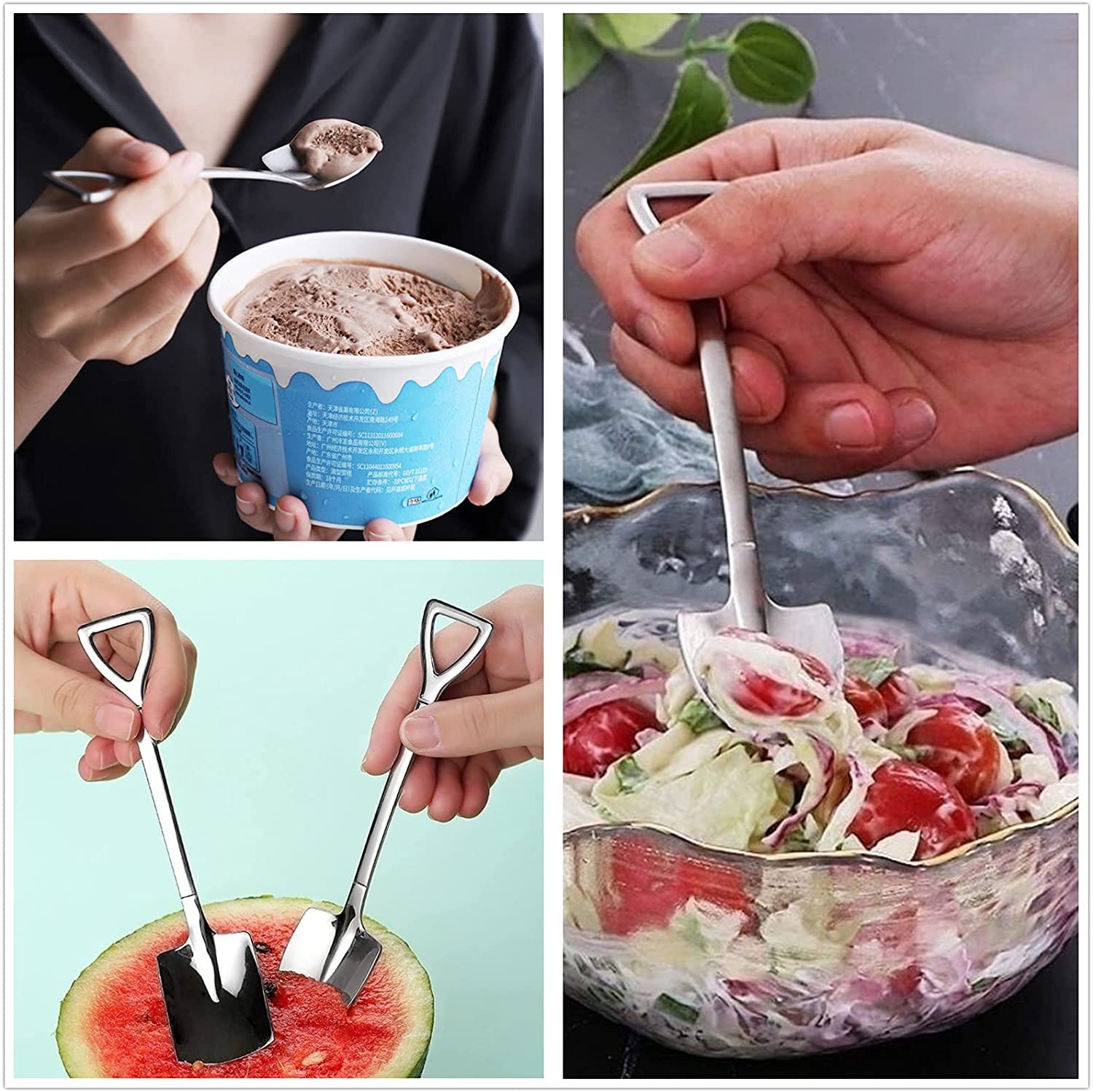 Dessert Spoon Set, 4 Pcs 6'' Stainless Steel Spoons, Ice Cream Fruit Spoon For Home, Kitchen Or Restaurant (Silver Square Point
