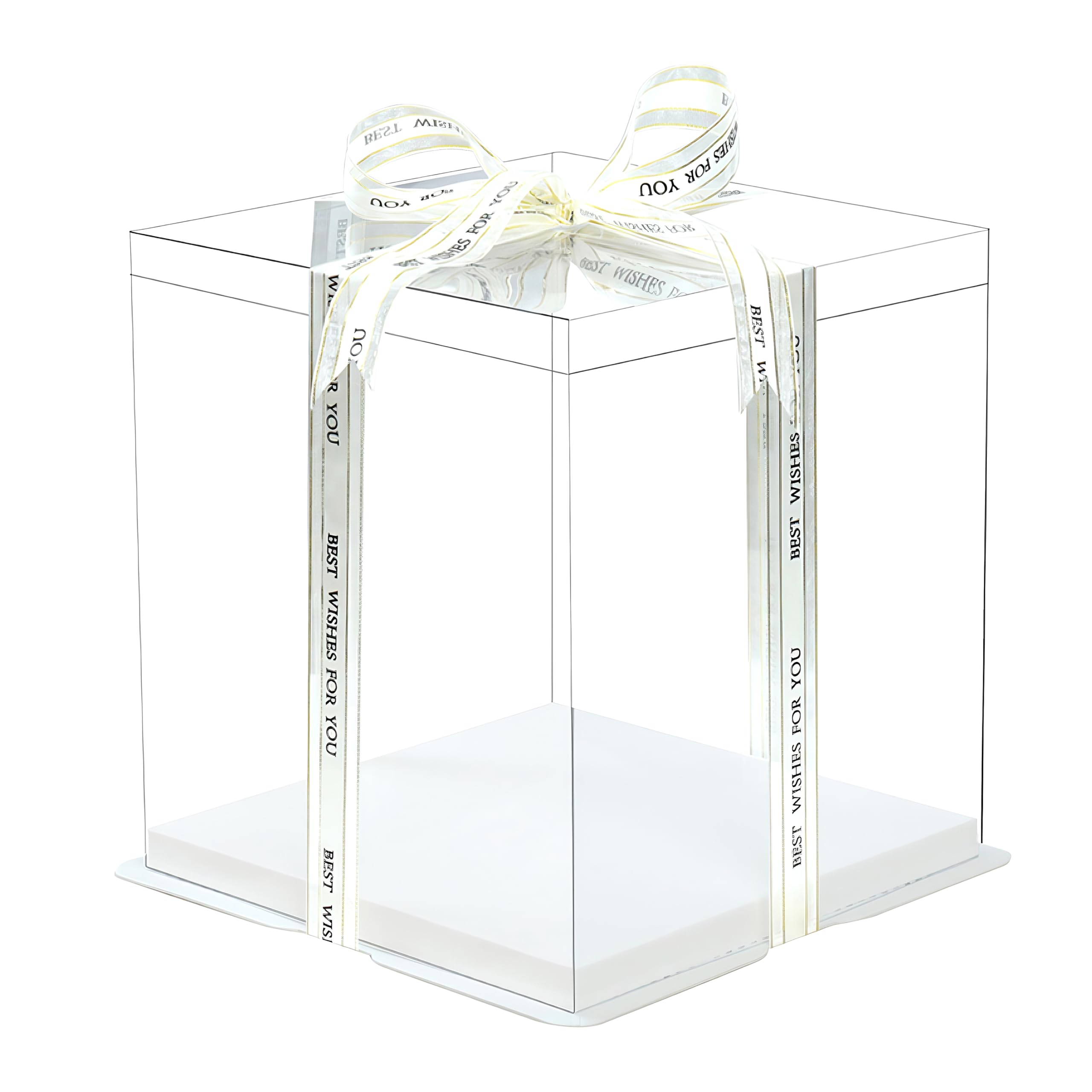 5 Pcs, 12x12x11 inch Food Grade Clear Plastic Display Boxes, 29.4 x 29.4 x 25 cm with Ribbon, for Cakes, Bakeries, Desserts, 