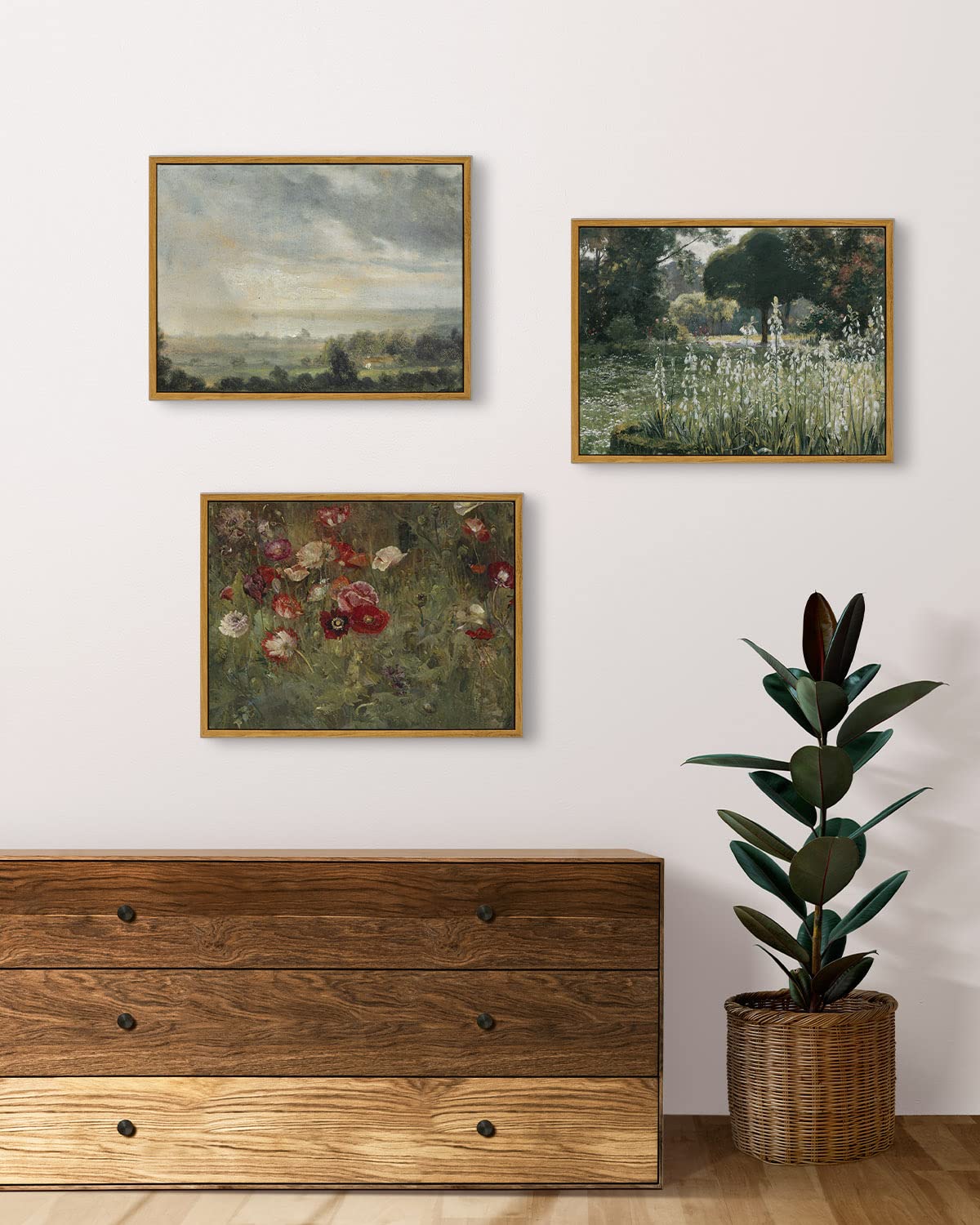 InSimSea Framed Wall Art Decorations Classical Oil Painting Canvas Prints A Bed of Poppies Vintage Home Wall Decor 12x16in/30x40cm
