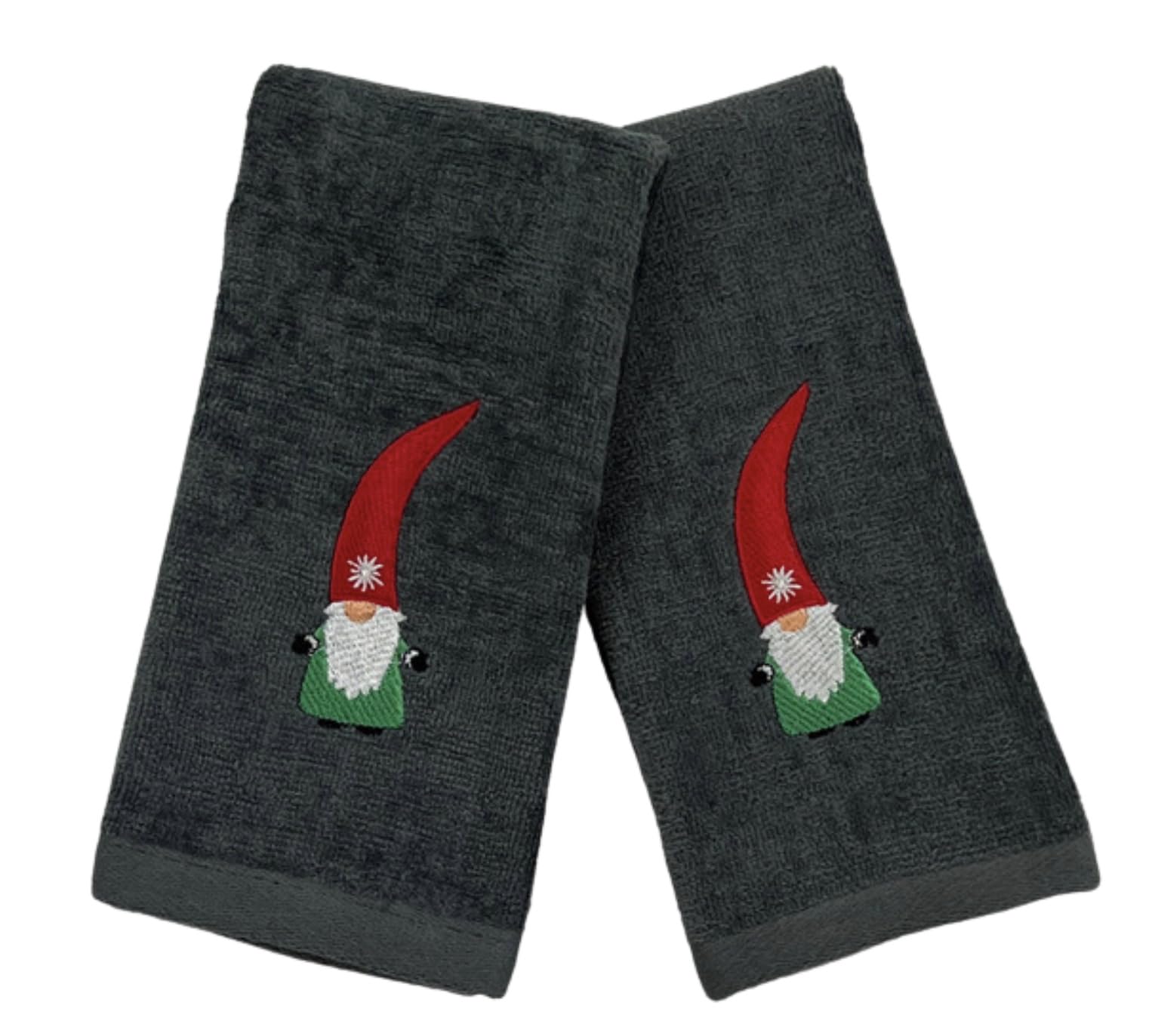 Decorative Christmas Tip Towel Set: Luxury Bathroom Plush Velour Cotton Fingertip Towels Winter Gnome With Red Hat, Set Of 2