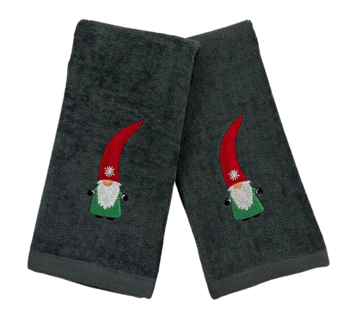 Decorative Christmas Tip Towel Set: Luxury Bathroom Plush Velour Cotton Fingertip Towels Winter Gnome With Red Hat, Set Of 2