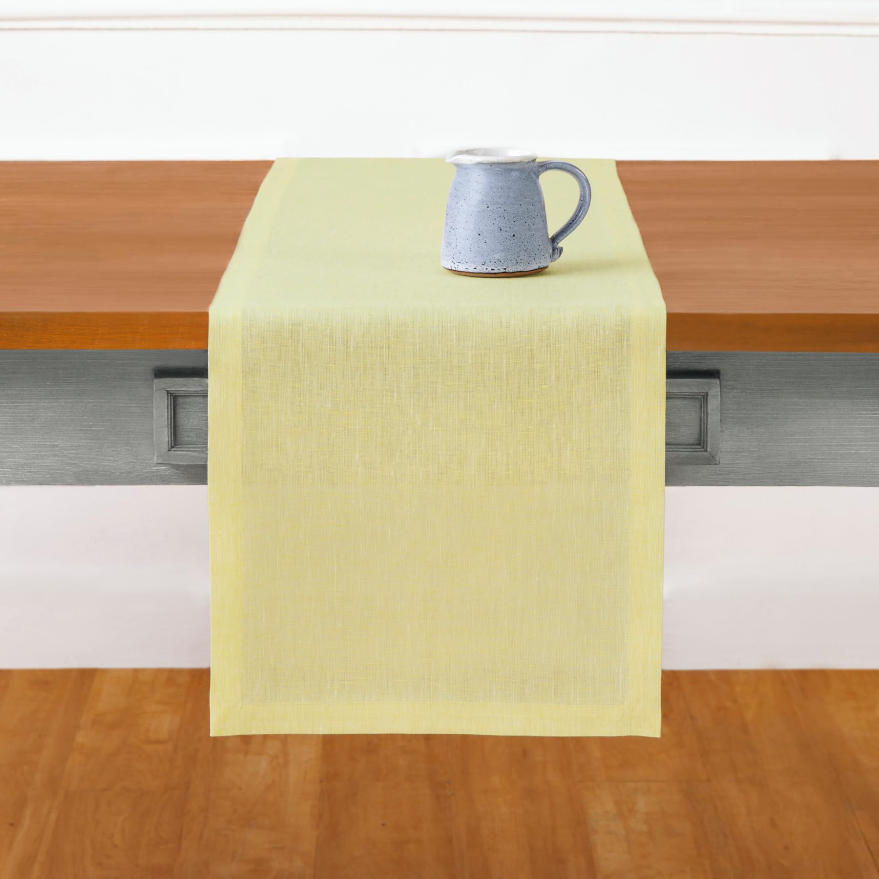 Solino Home Linen Table Runner 120 Inches Long - 100% Pure Linen Chambray Yellow Dining Table Runner 14 X 120 Inch Ideal For Wed