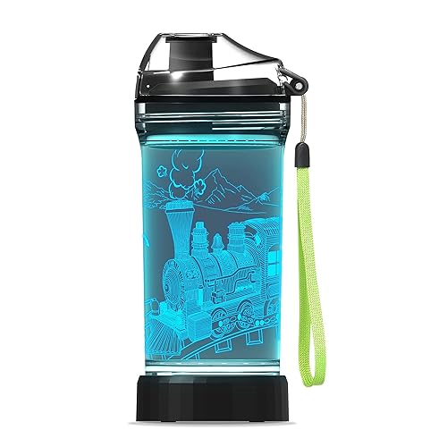 Lightzz Kids Water Bottle with 3D Glowing Train LED Light - Tritan BPA Free - Creative Ideal Travel Cup Train Engine Gift for Back to School Girl Boy Child Holiday Camping Picnic (Train Engine 14 Oz)