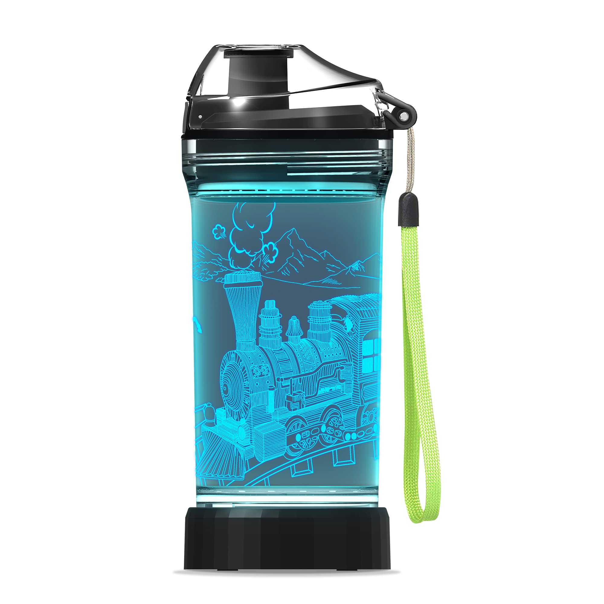 Lightzz Kids Water Bottle With 3D Glowing Train Led Light - Tritan Bpa Free - Creative Ideal Travel Cup Train Engine Gift For Ba