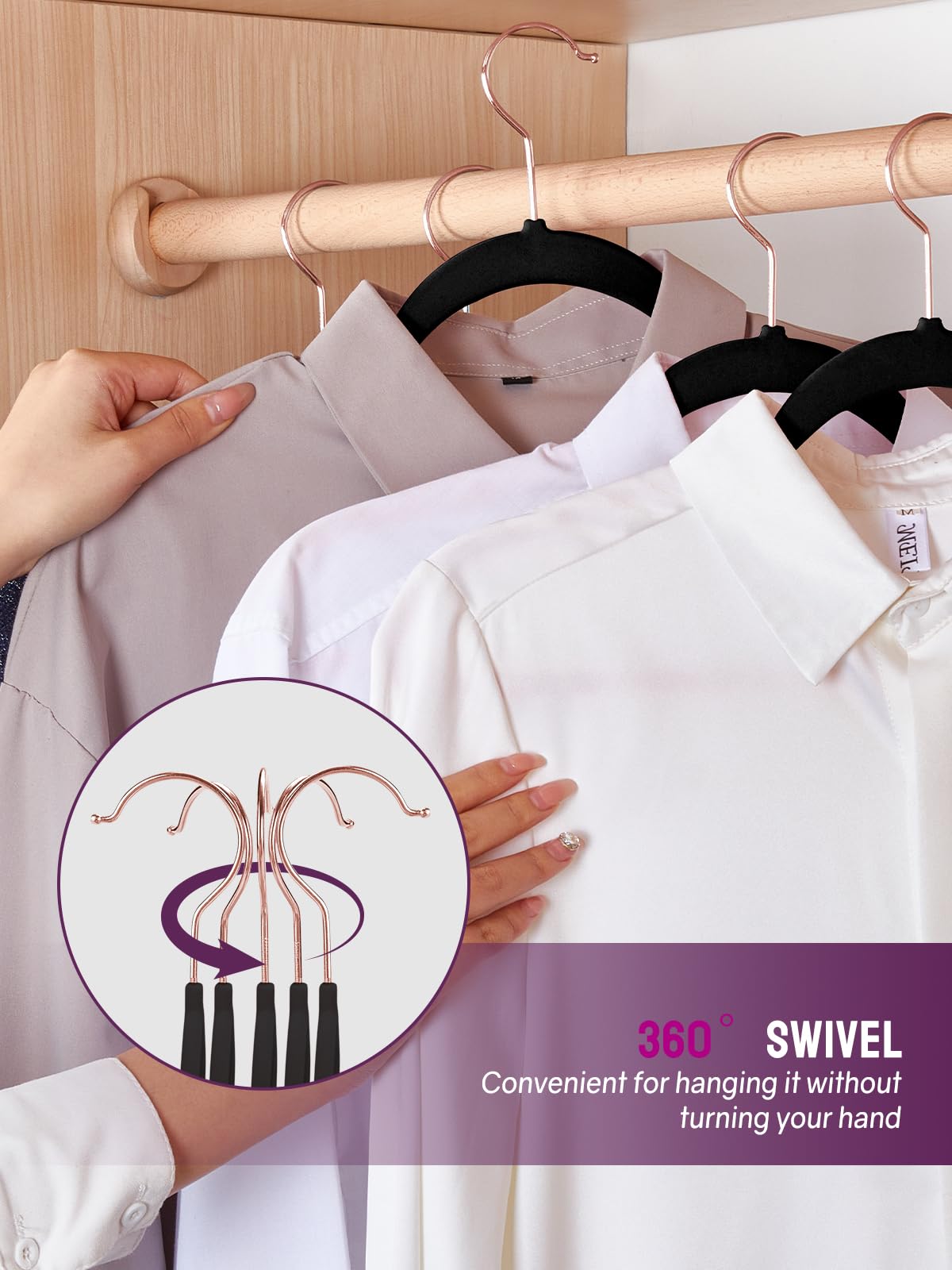 Jersow Non Slip Velvet Hangers - 50 Pack  Premium Suit Hangers Space Saving with 360 Swivel Chrome Hook  17.5 Inch Clothes Hangers Heavy Duty Enough for Coat Hangers  Sweater Hangers  Black